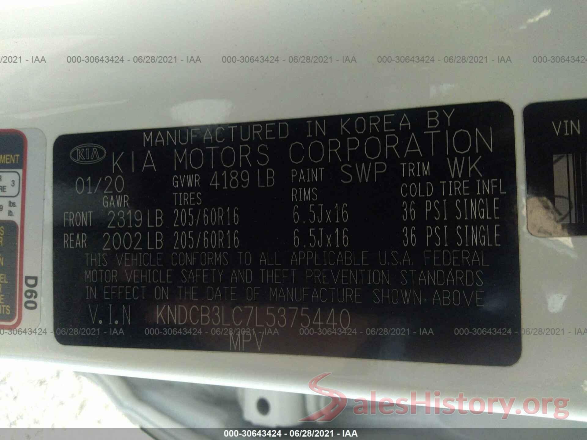 KNDCB3LC7L5375440 2020 KIA NIRO