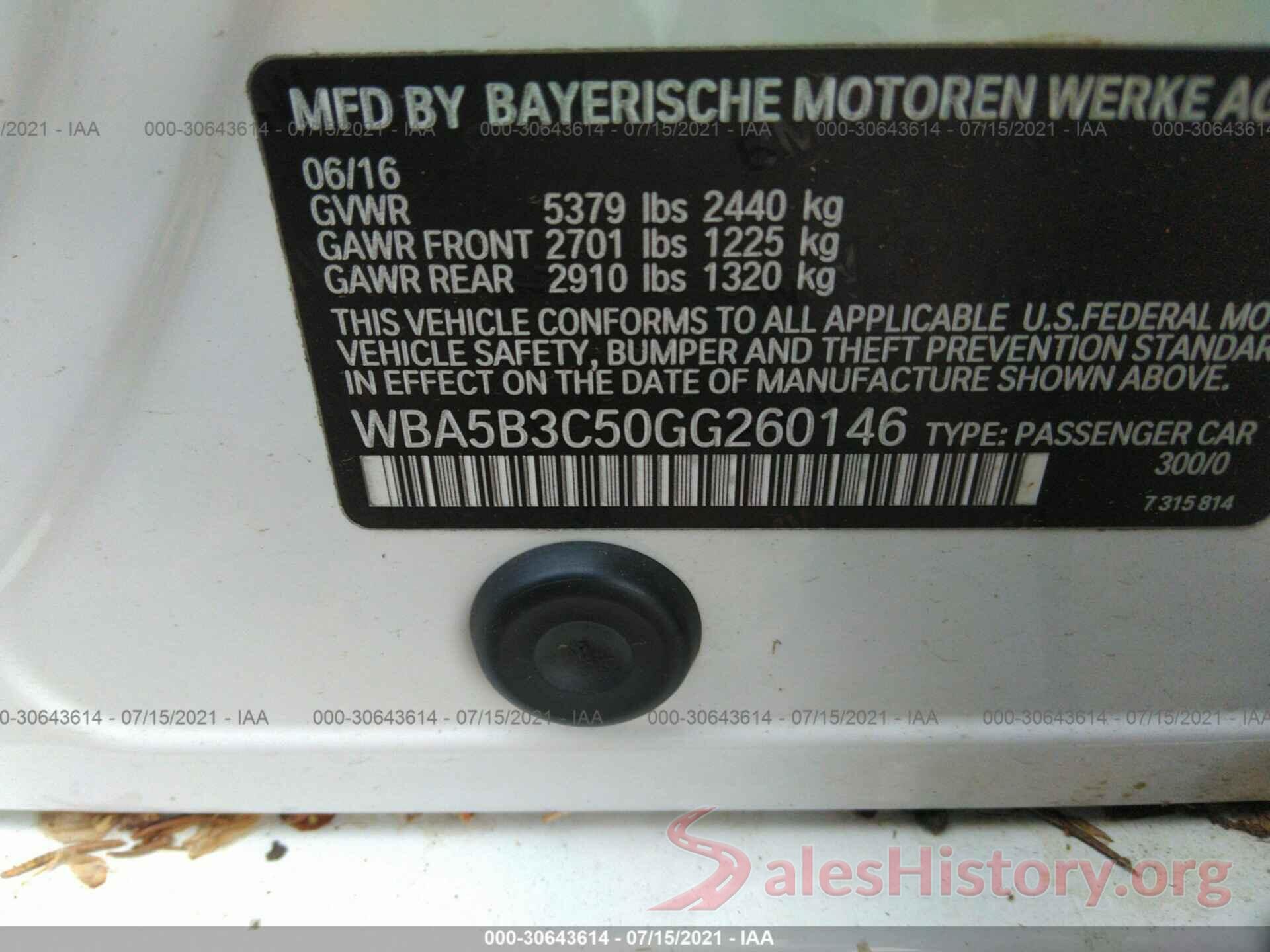 WBA5B3C50GG260146 2016 BMW 5 SERIES