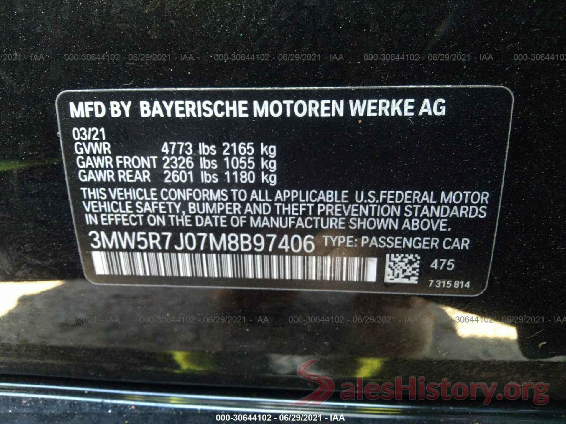 3MW5R7J07M8B97406 2021 BMW 3 SERIES