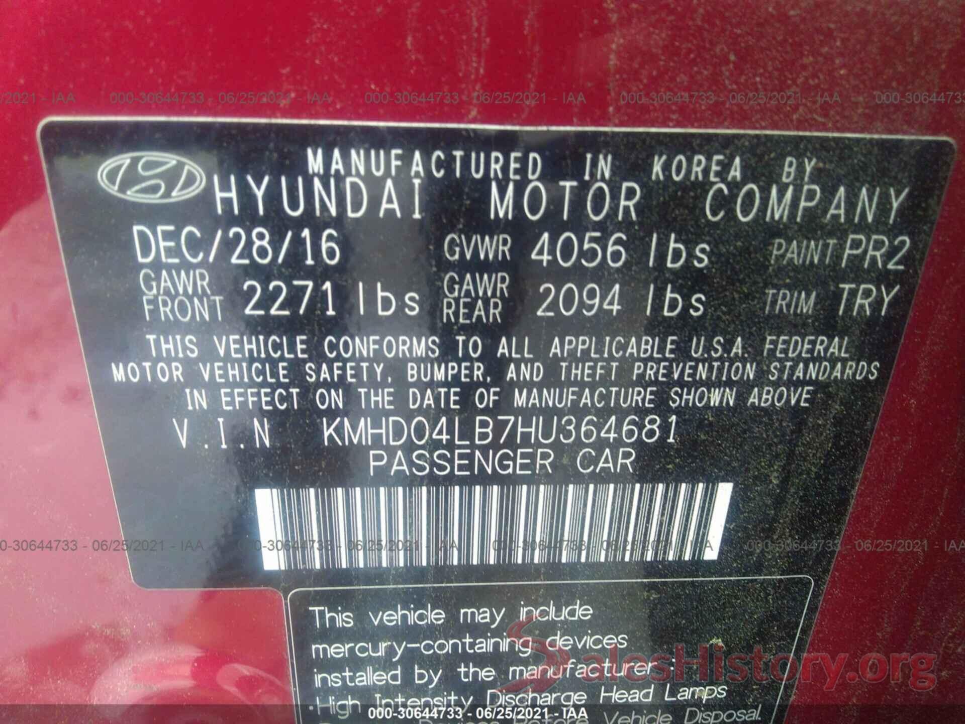 KMHD04LB7HU364681 2017 HYUNDAI ELANTRA