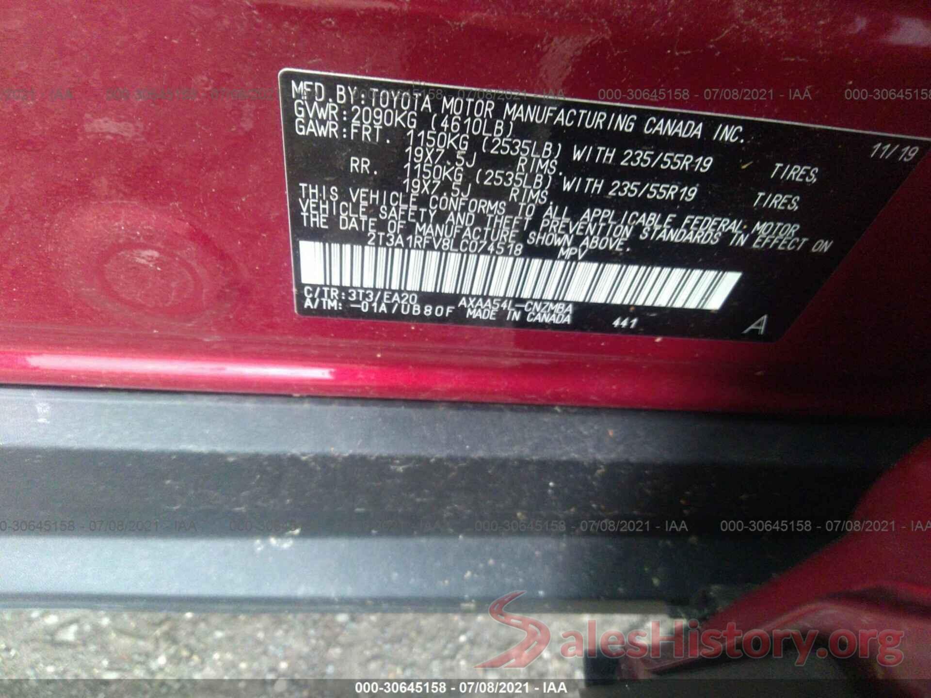 2T3A1RFV8LC074518 2020 TOYOTA RAV4