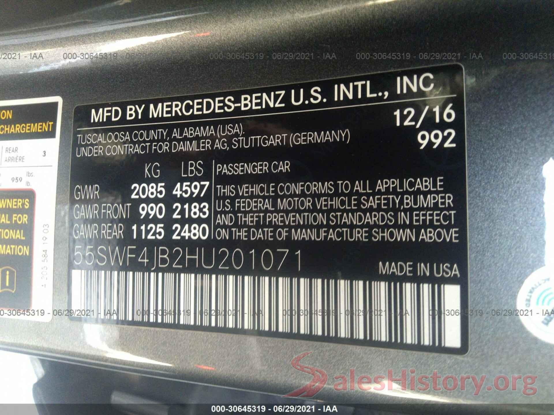 55SWF4JB2HU201071 2017 MERCEDES-BENZ C-CLASS