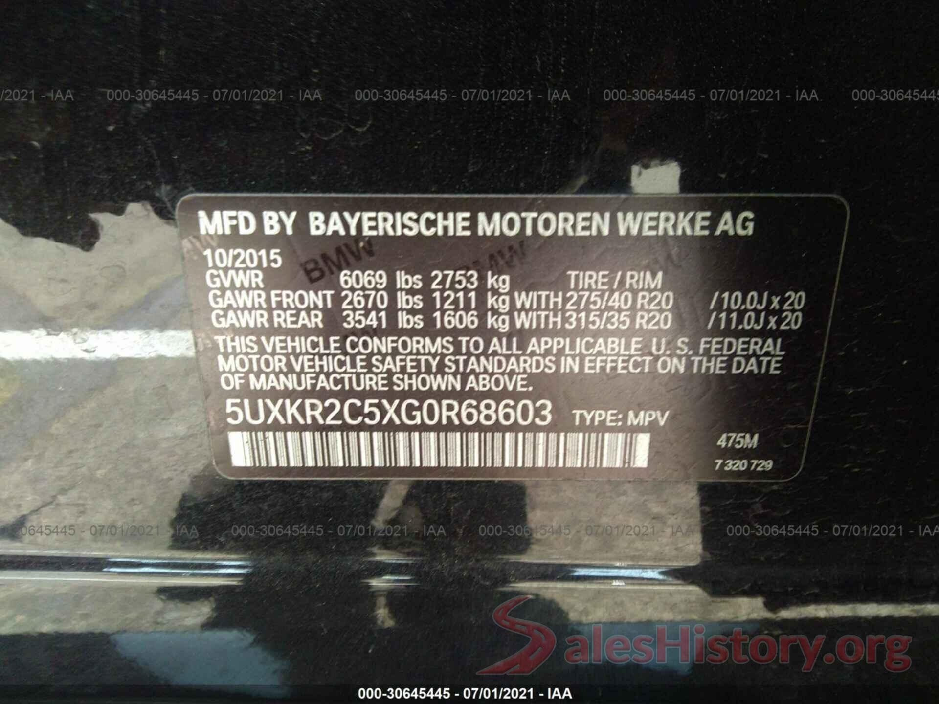 5UXKR2C5XG0R68603 2016 BMW X5