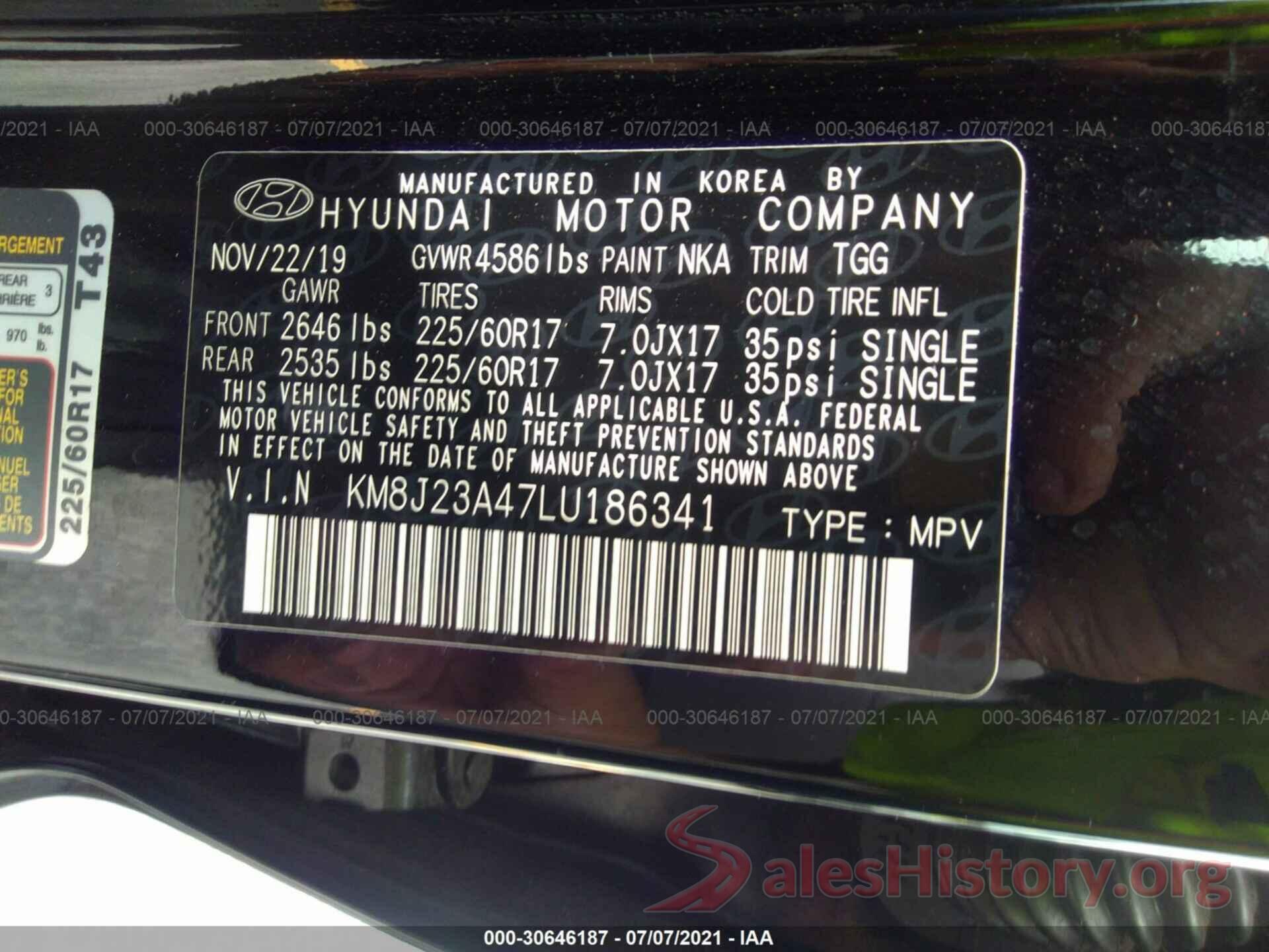 KM8J23A47LU186341 2020 HYUNDAI TUCSON