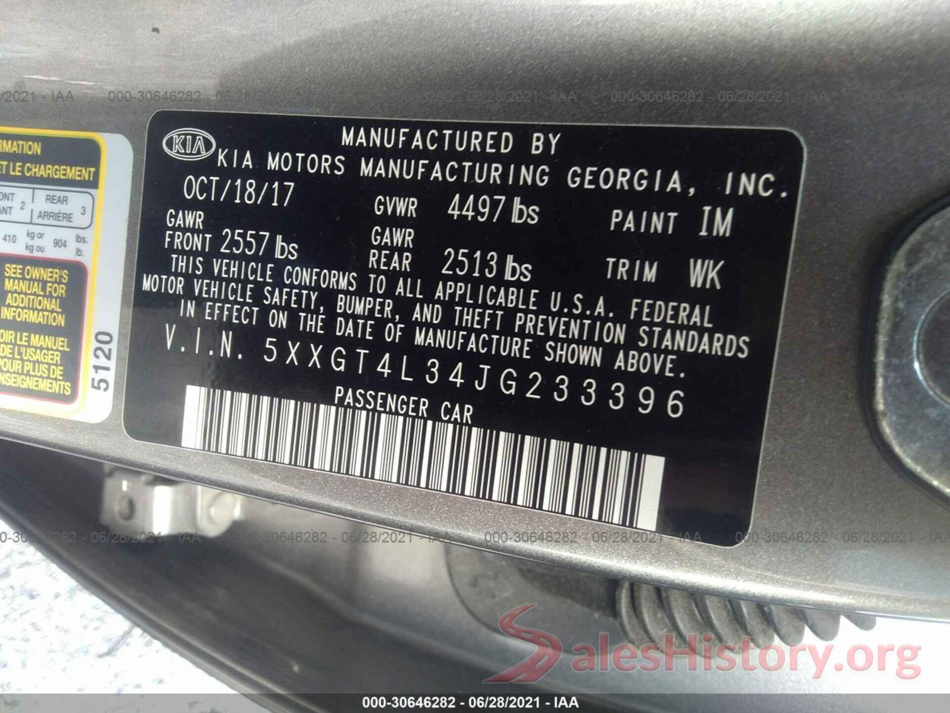 5XXGT4L34JG233396 2018 KIA OPTIMA