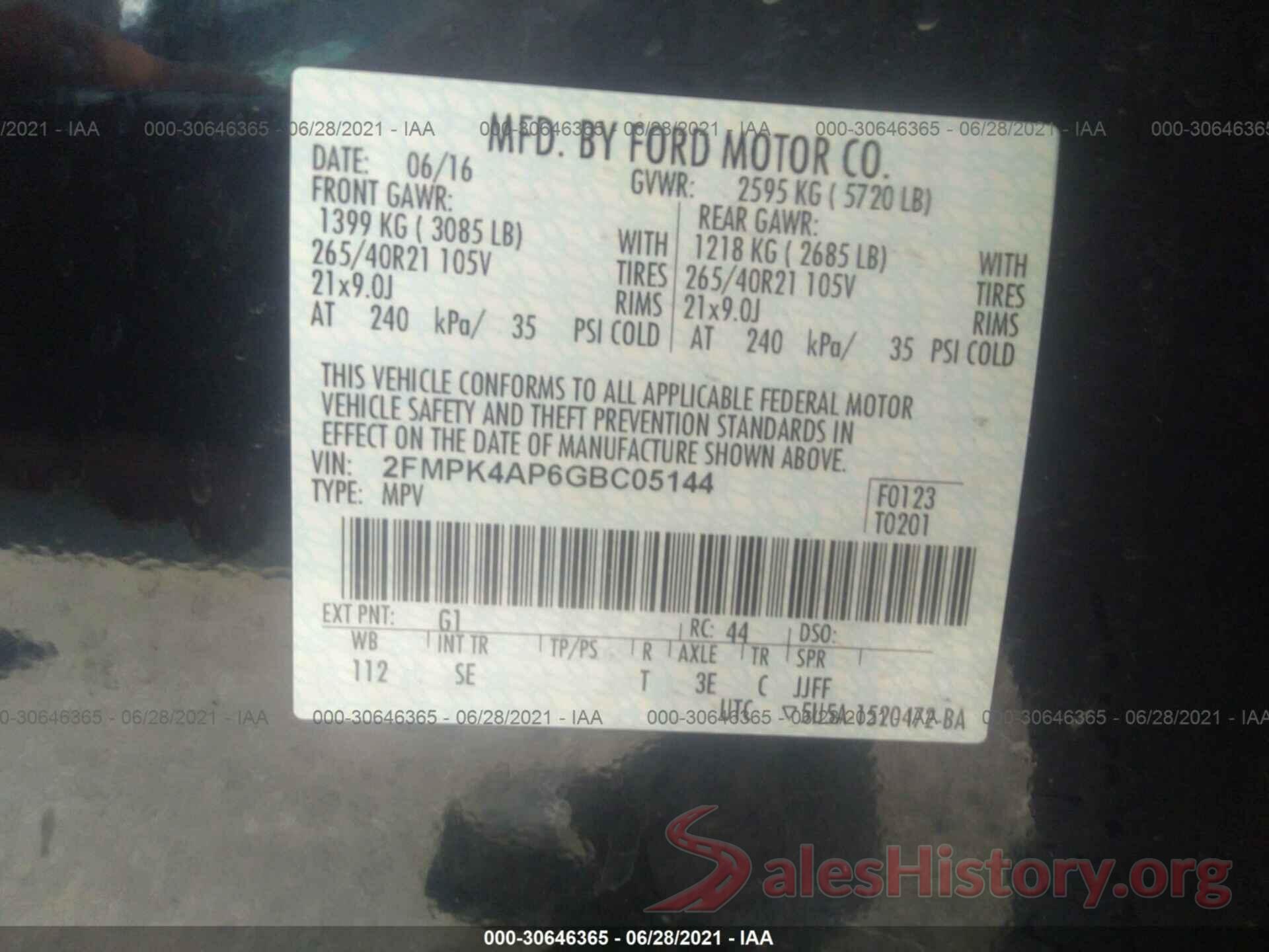 2FMPK4AP6GBC05144 2016 FORD EDGE