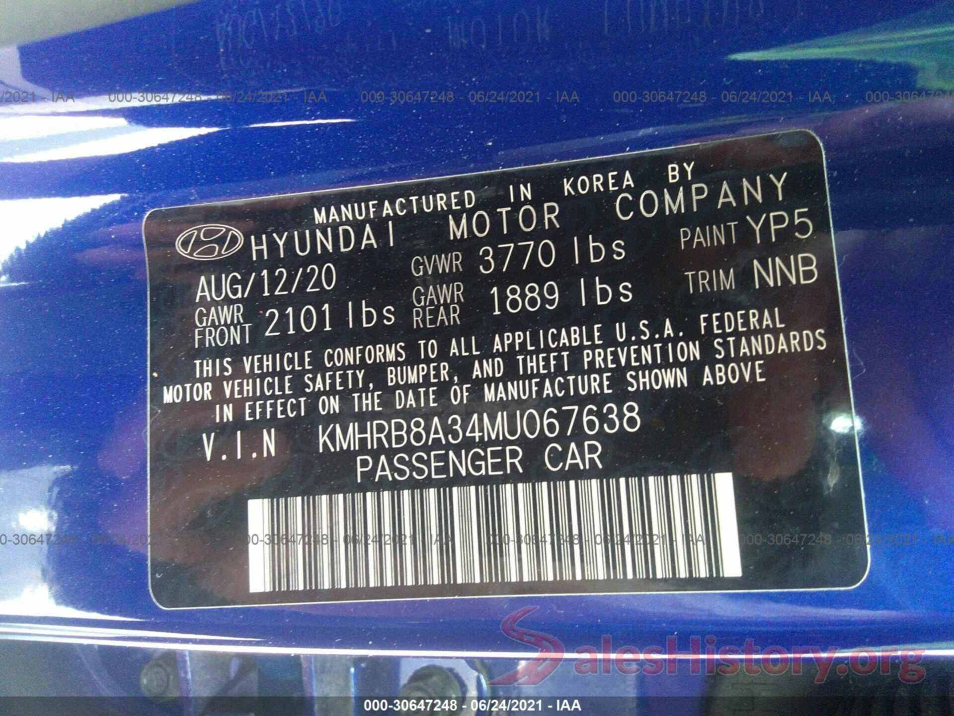 KMHRB8A34MU067638 2021 HYUNDAI VENUE