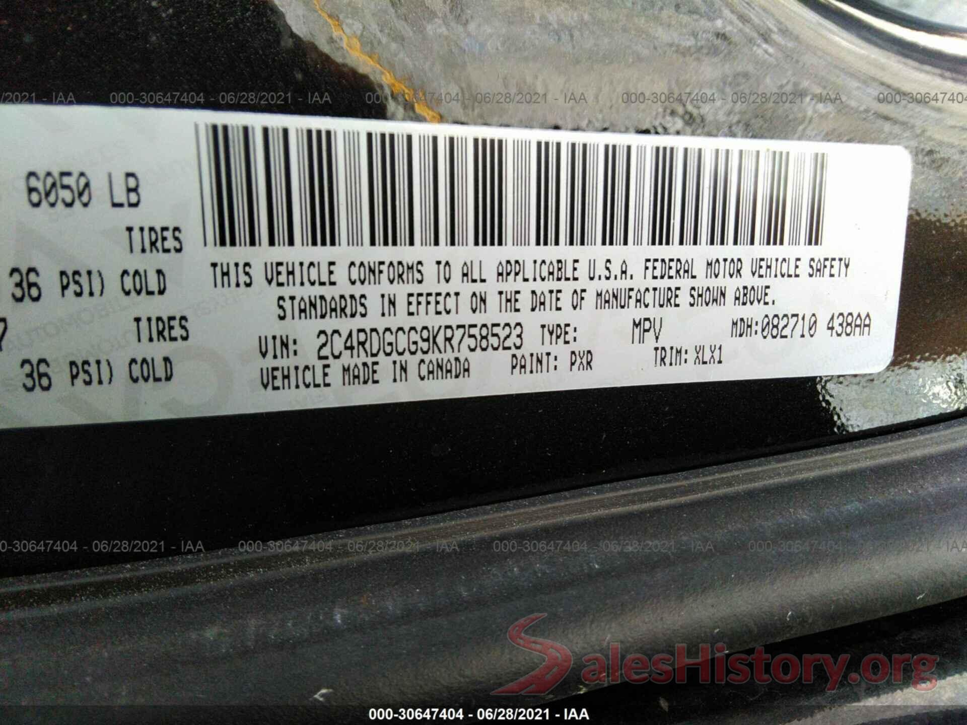 2C4RDGCG9KR758523 2019 DODGE GRAND CARAVAN