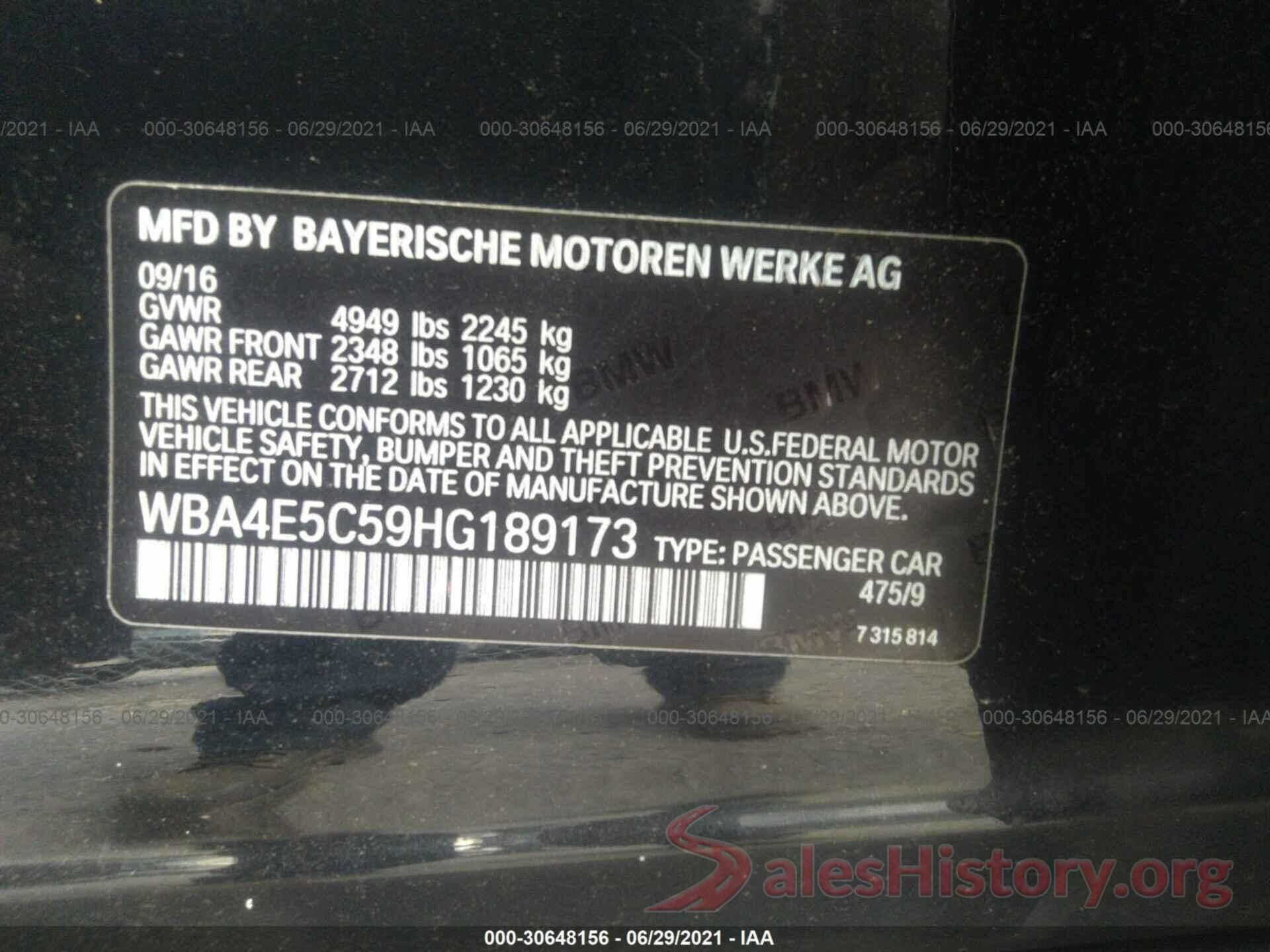 WBA4E5C59HG189173 2017 BMW 4 SERIES