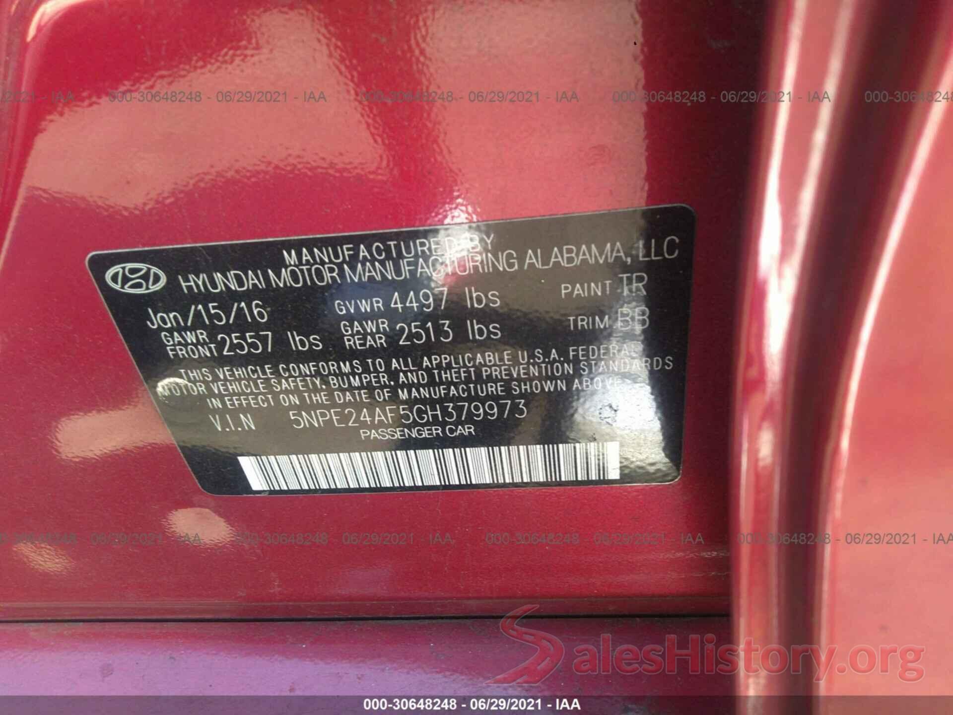 5NPE24AF5GH379973 2016 HYUNDAI SONATA