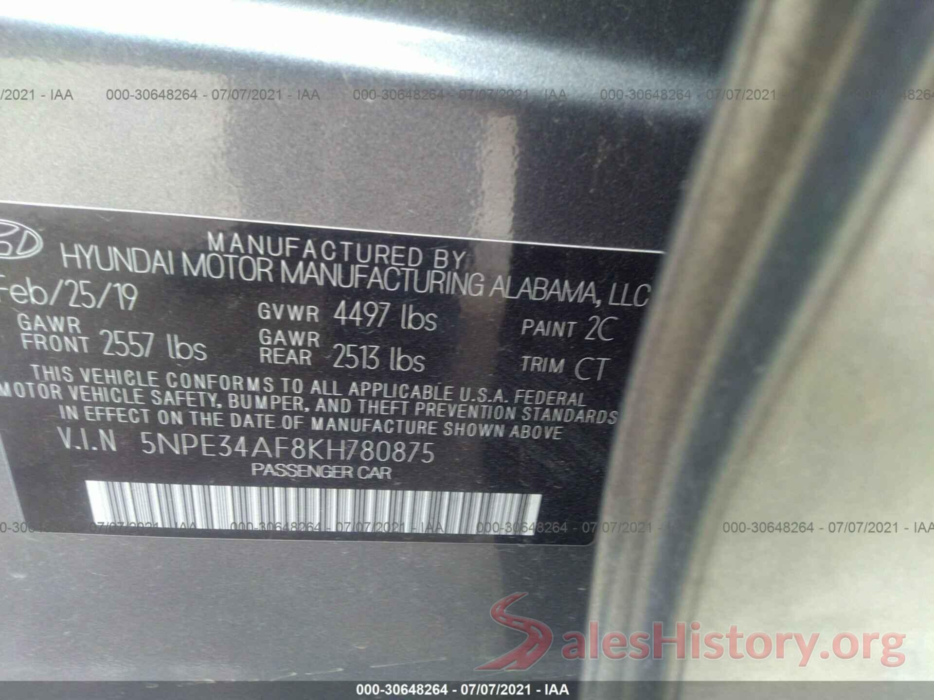 5NPE34AF8KH780875 2019 HYUNDAI SONATA