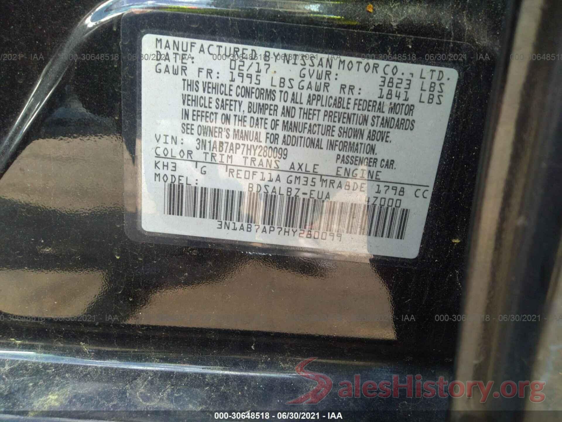 3N1AB7AP7HY280099 2017 NISSAN SENTRA