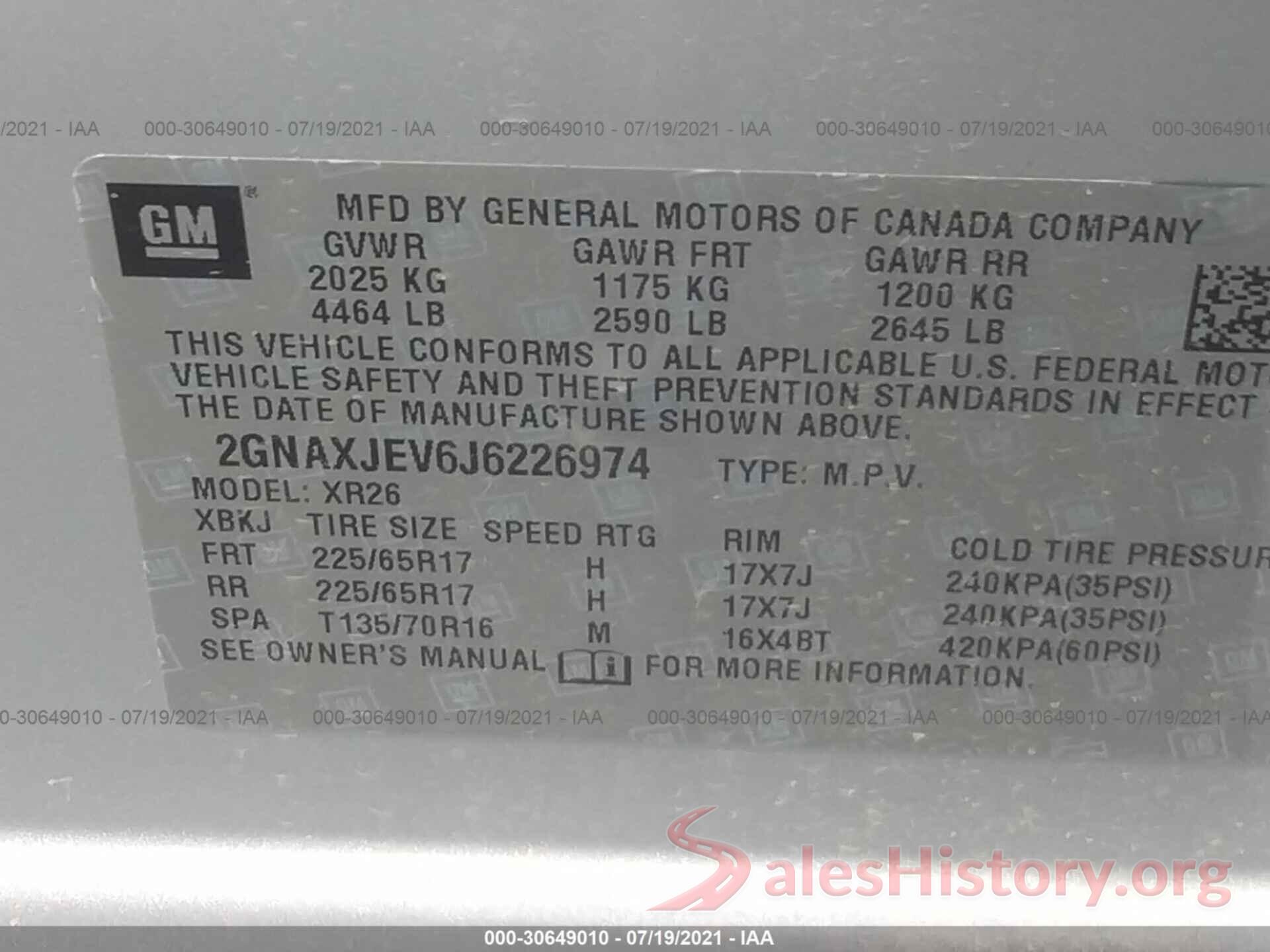 2GNAXJEV6J6226974 2018 CHEVROLET EQUINOX