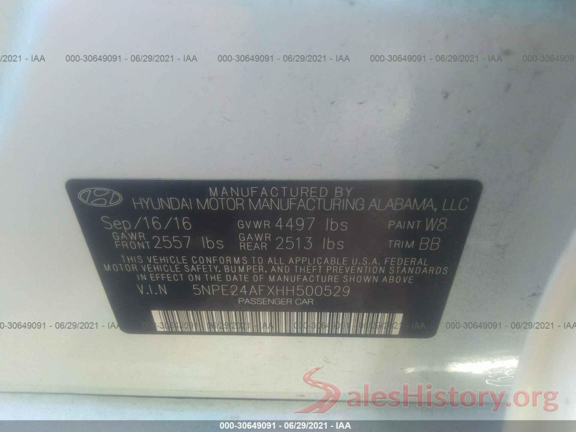 5NPE24AFXHH500529 2017 HYUNDAI SONATA