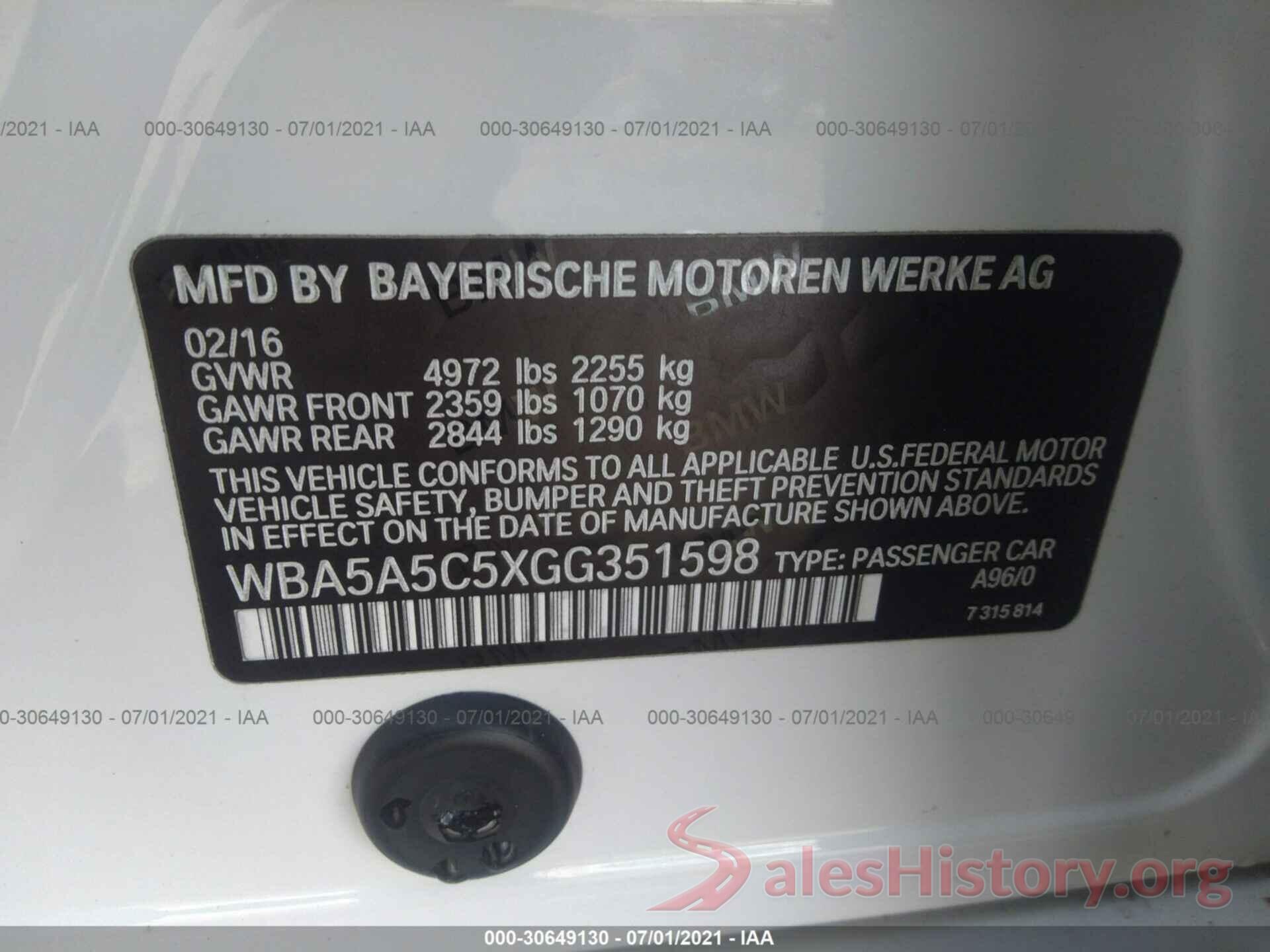 WBA5A5C5XGG351598 2016 BMW 5 SERIES