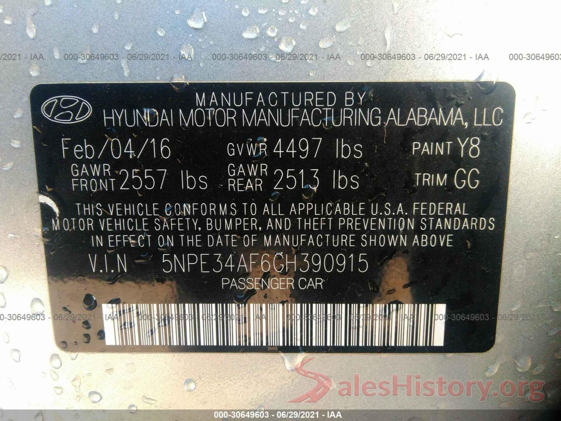 5NPE34AF6GH390915 2016 HYUNDAI SONATA