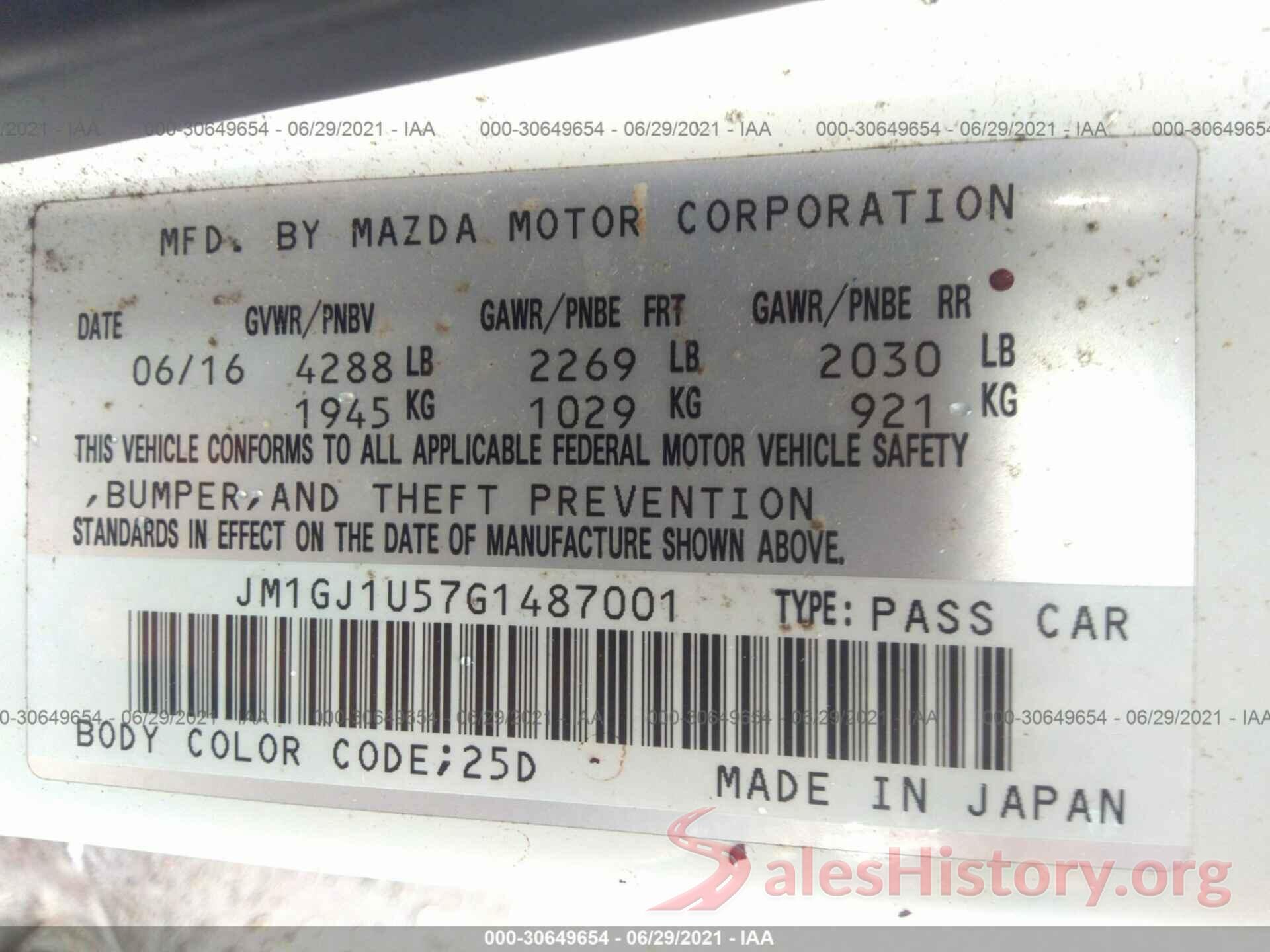 JM1GJ1U57G1487001 2016 MAZDA MAZDA6