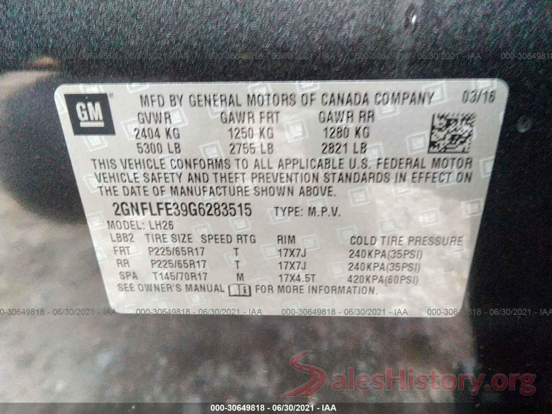 2GNFLFE39G6283515 2016 CHEVROLET EQUINOX