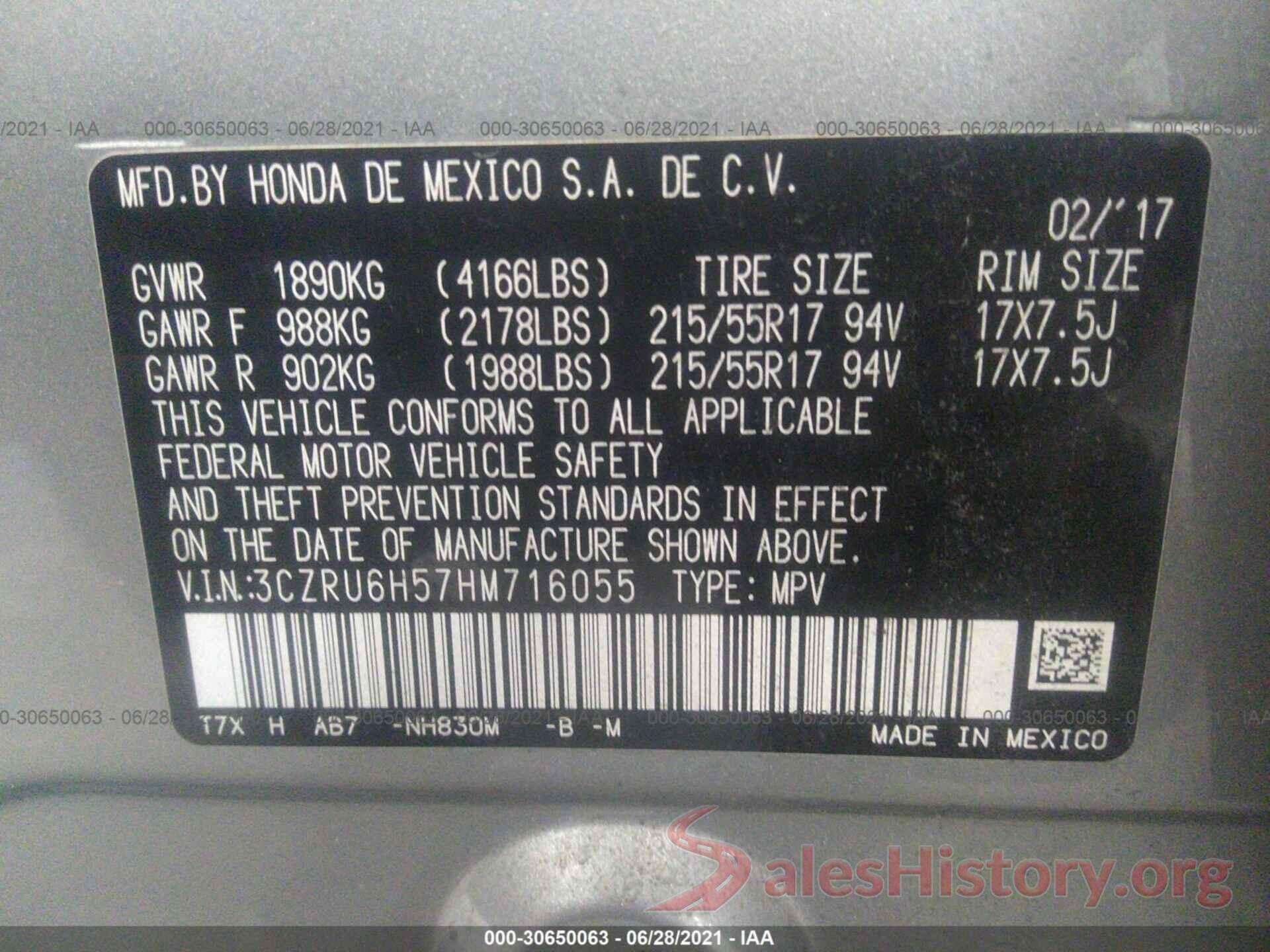 3CZRU6H57HM716055 2017 HONDA HR-V