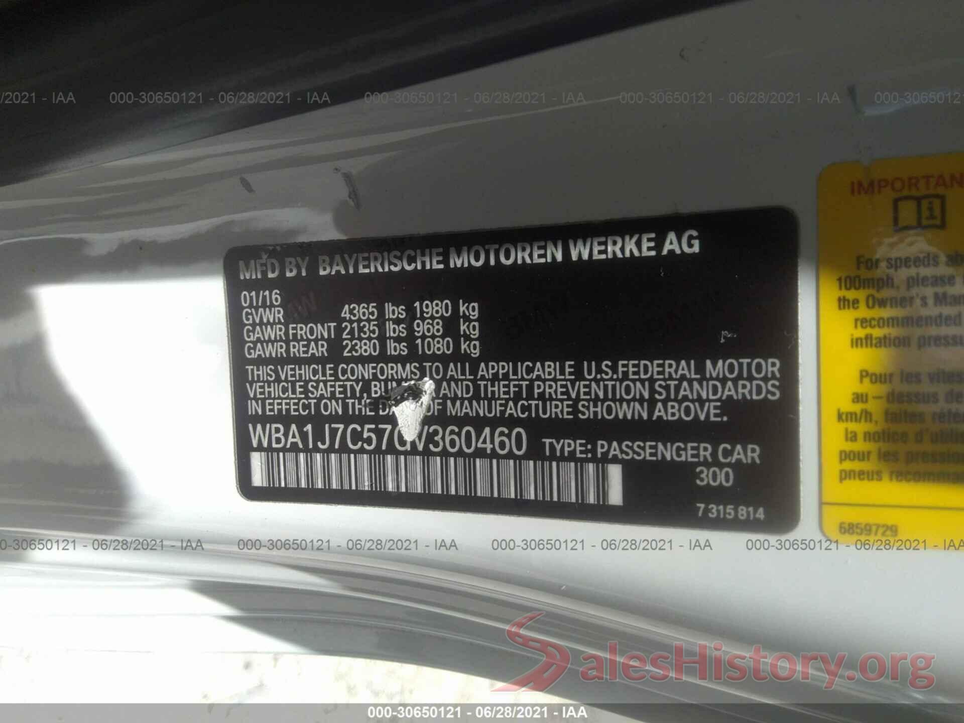 WBA1J7C57GV360460 2016 BMW 2 SERIES