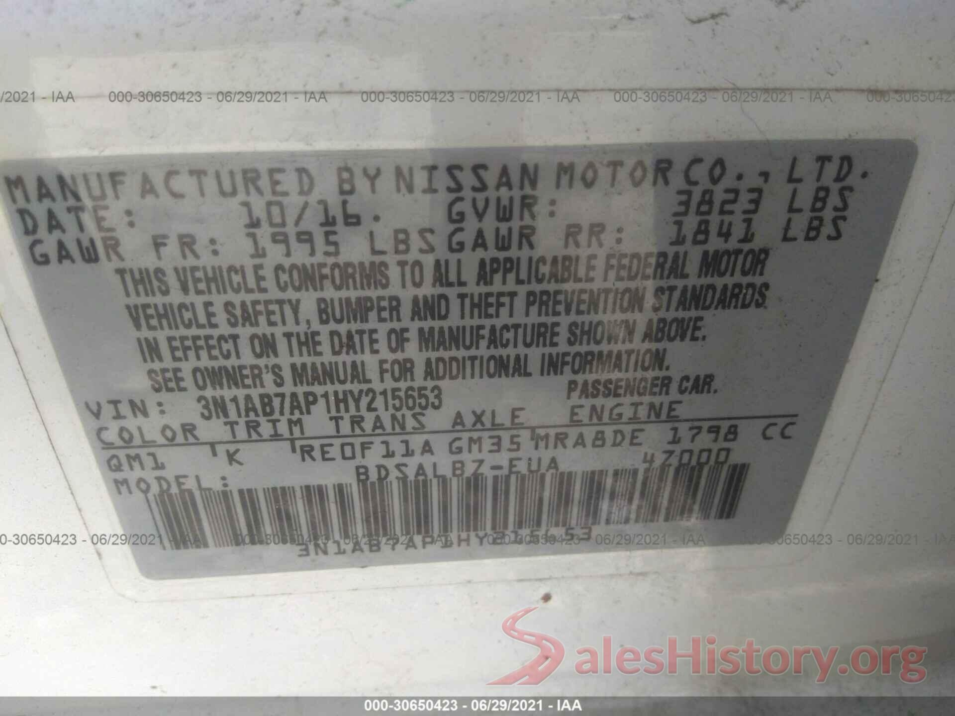 3N1AB7AP1HY215653 2017 NISSAN SENTRA