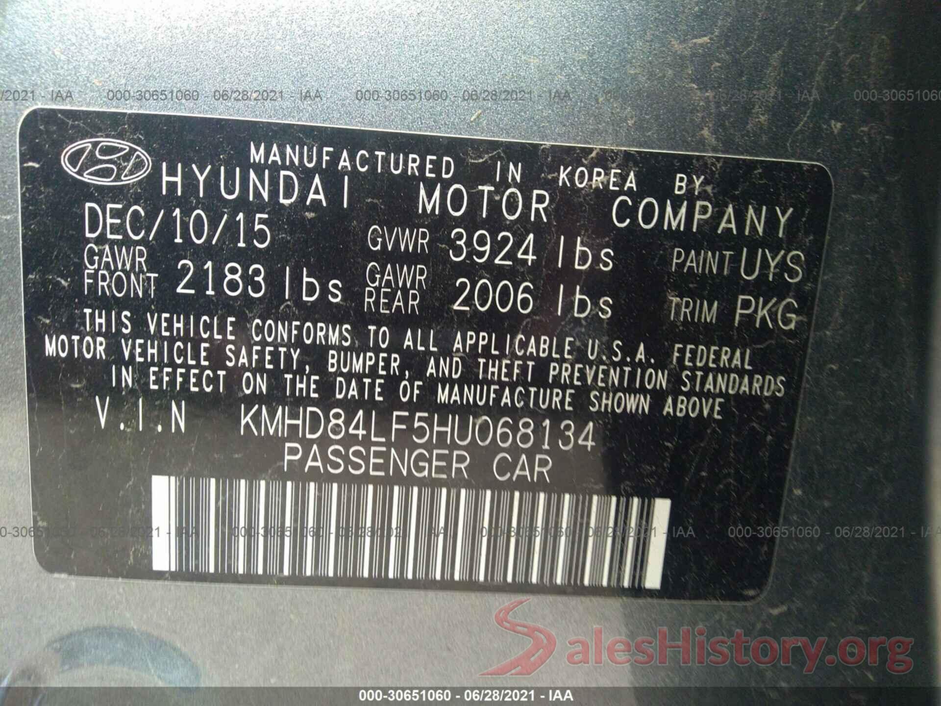 KMHD84LF5HU068134 2017 HYUNDAI ELANTRA