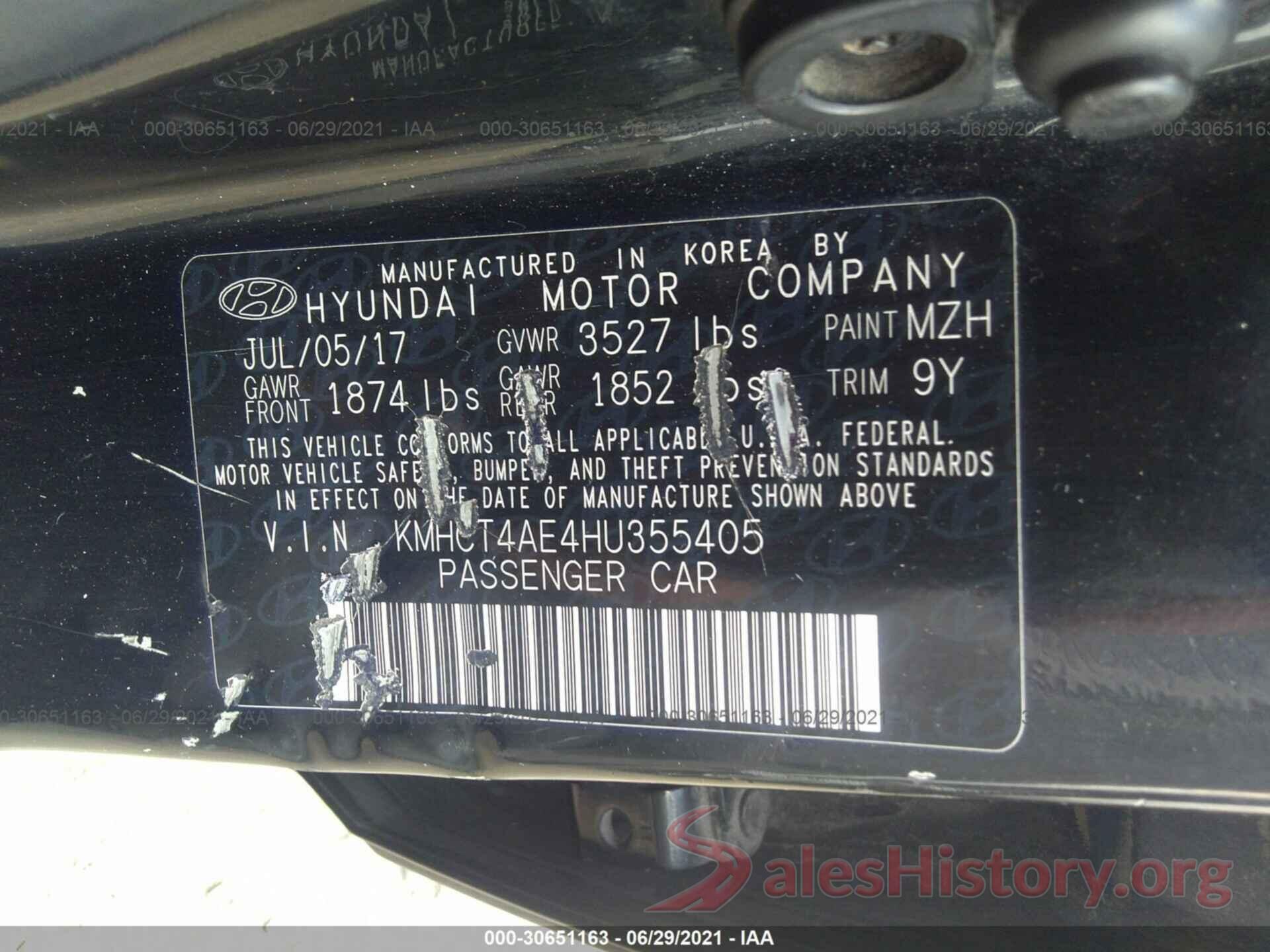 KMHCT4AE4HU355405 2017 HYUNDAI ACCENT