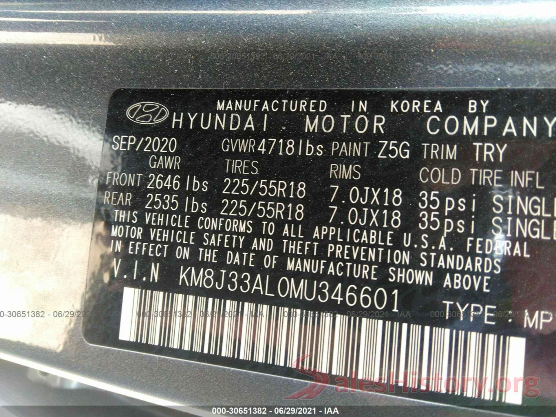 KM8J33AL0MU346601 2021 HYUNDAI TUCSON