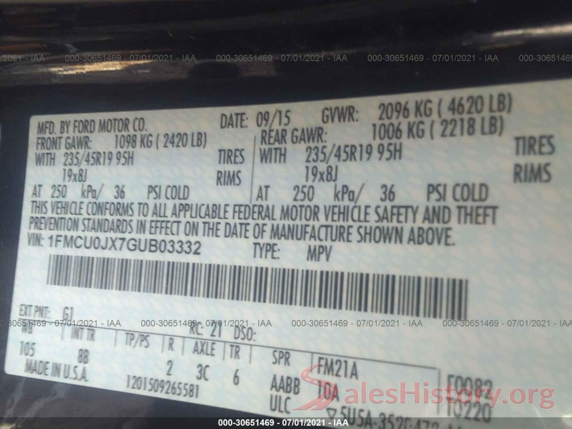 1FMCU0JX7GUB03332 2016 FORD ESCAPE