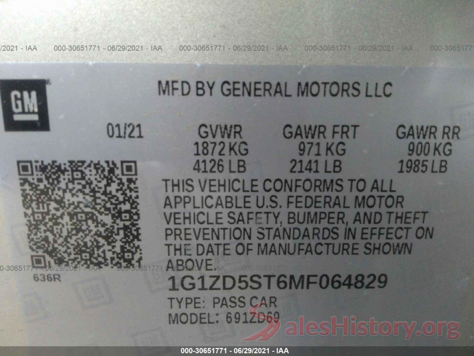 1G1ZD5ST6MF064829 2021 CHEVROLET MALIBU