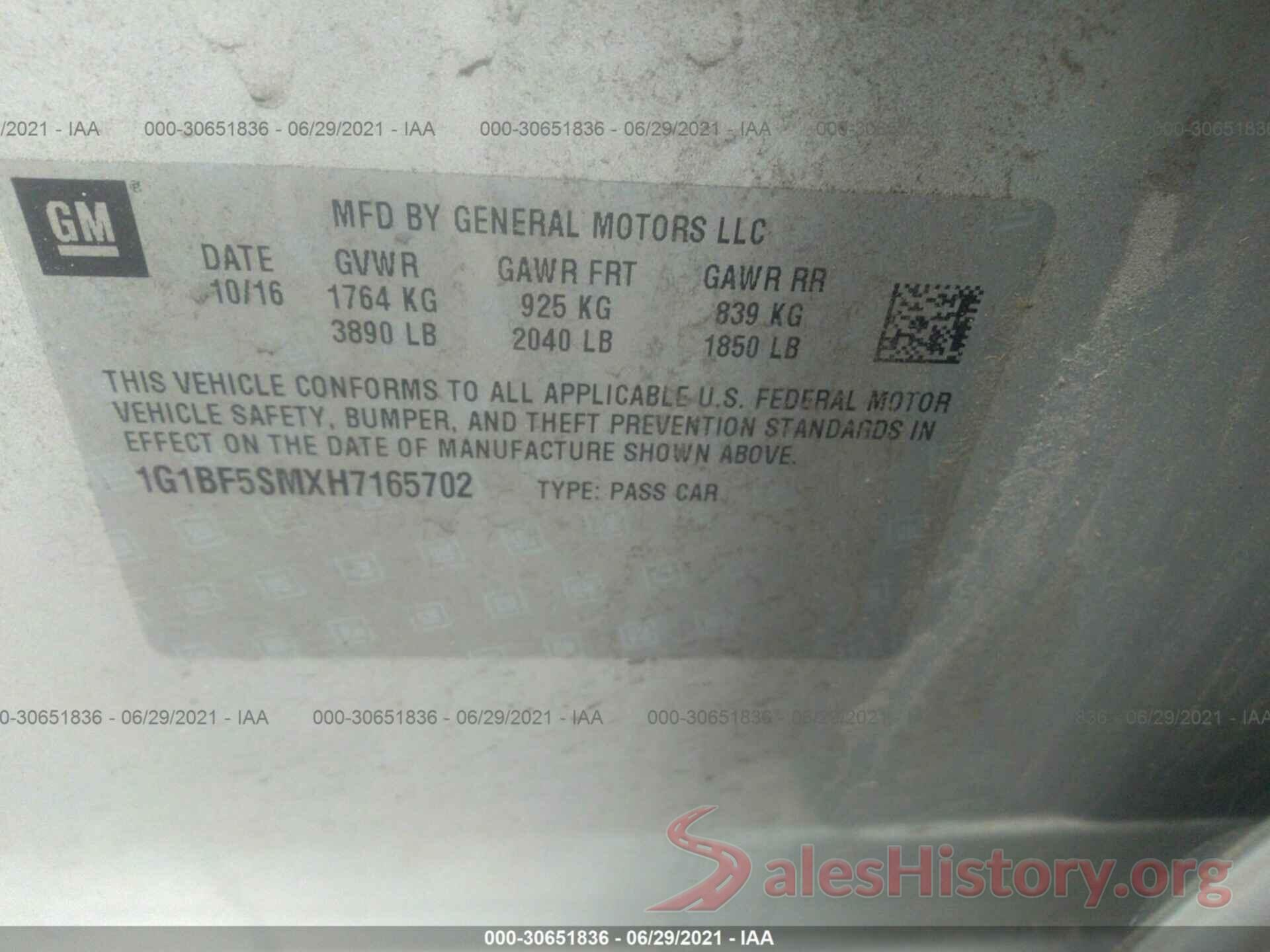 1G1BF5SMXH7165702 2017 CHEVROLET CRUZE