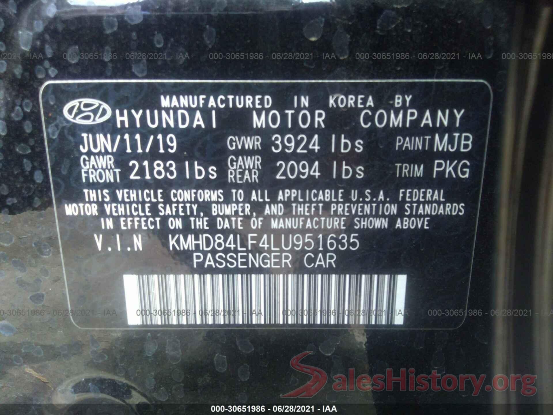 KMHD84LF4LU951635 2020 HYUNDAI ELANTRA