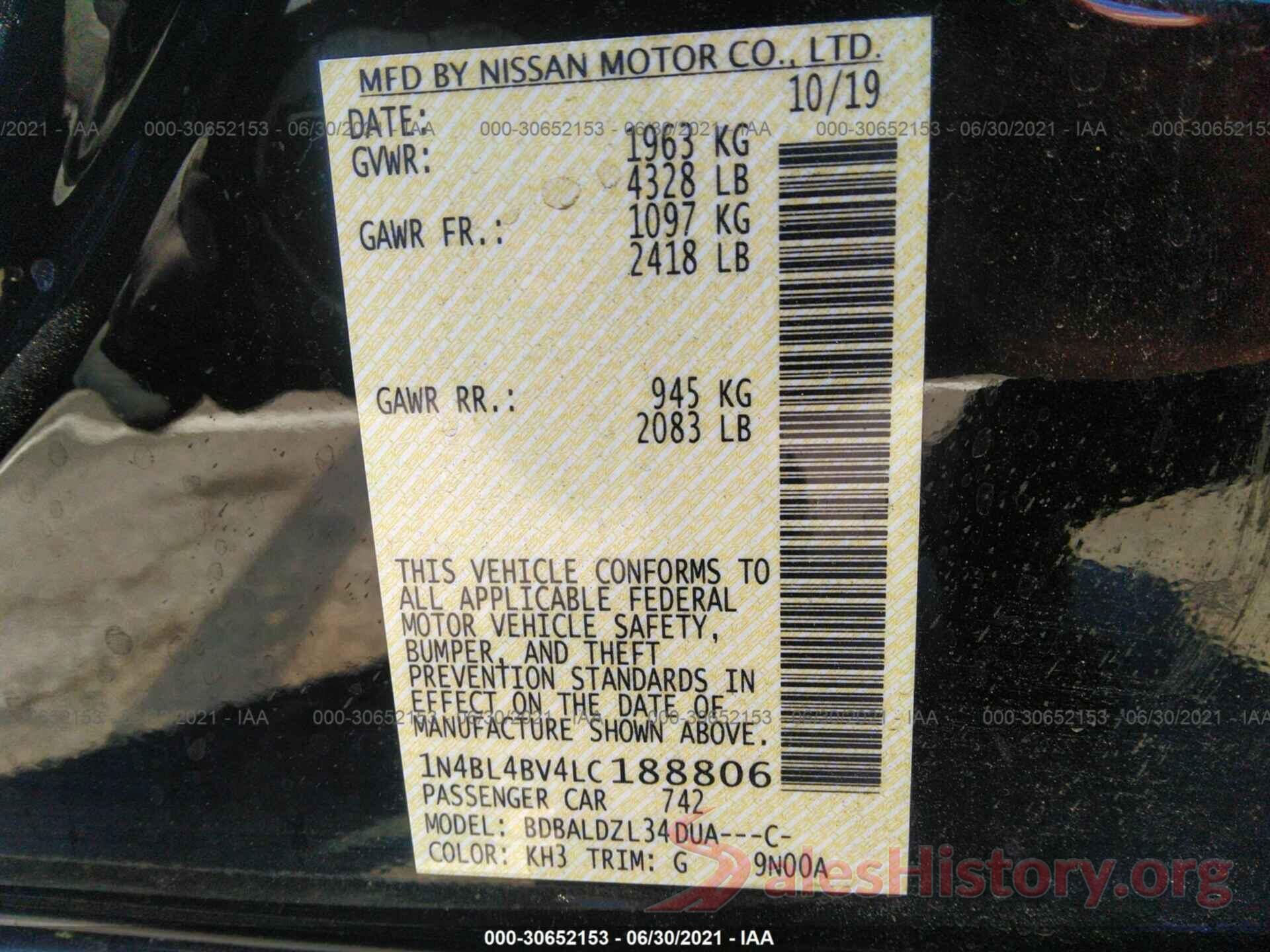 1N4BL4BV4LC188806 2020 NISSAN ALTIMA