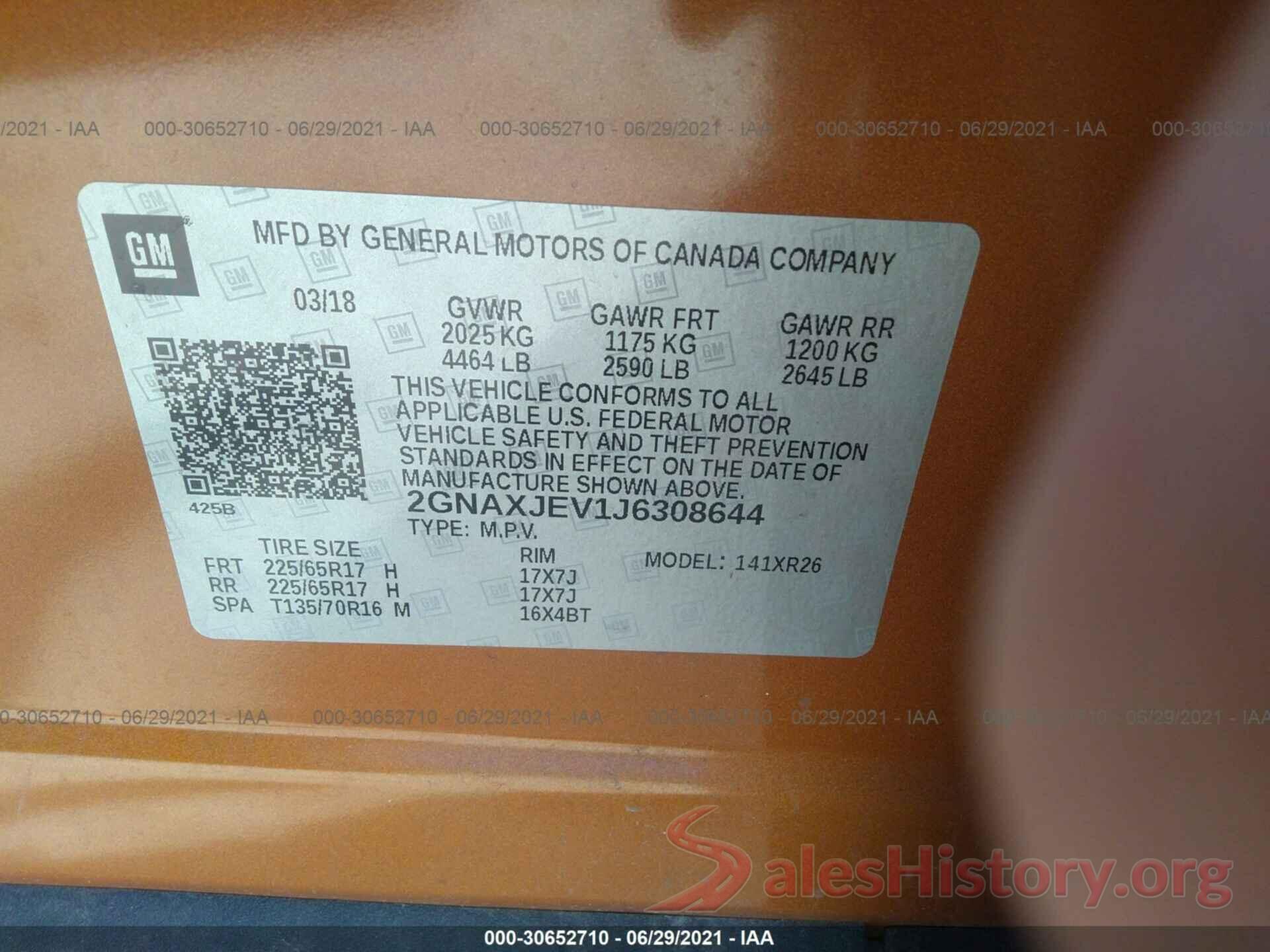 2GNAXJEV1J6308644 2018 CHEVROLET EQUINOX