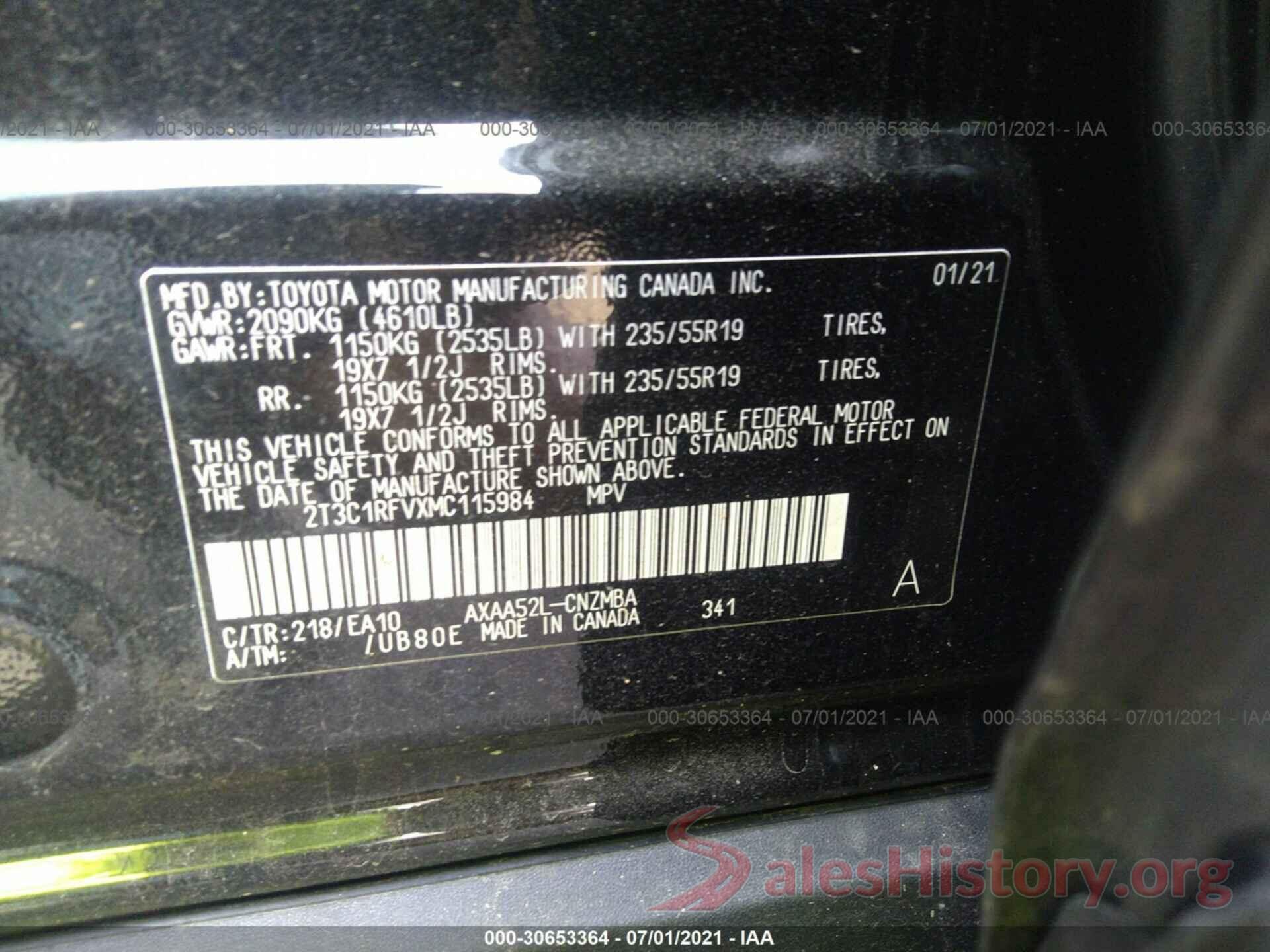 2T3C1RFVXMC115984 2021 TOYOTA RAV4