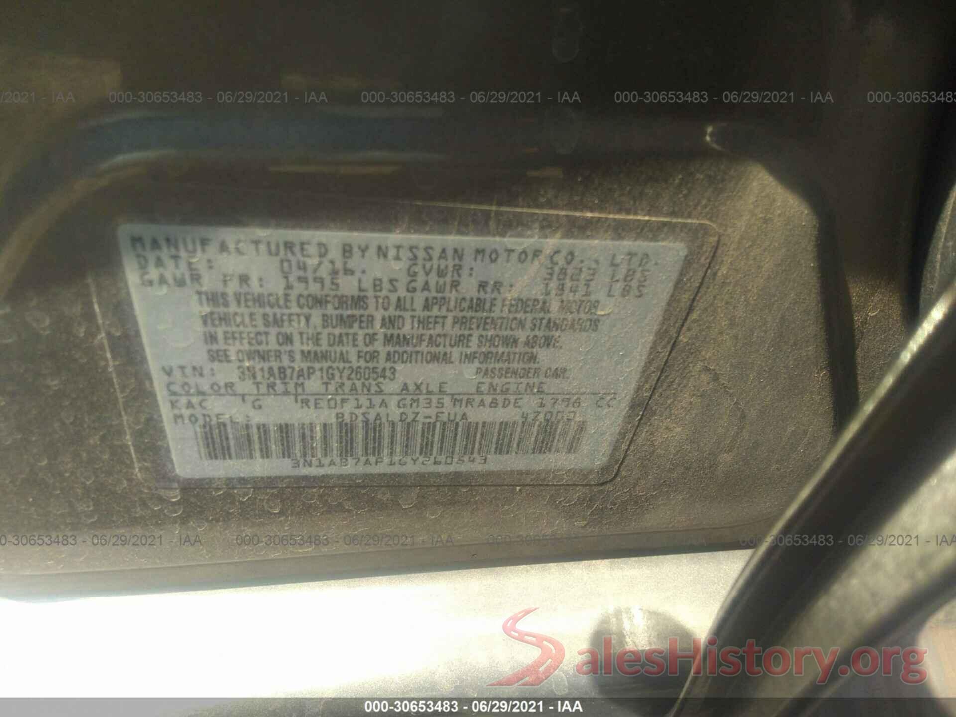 3N1AB7AP1GY260543 2016 NISSAN SENTRA