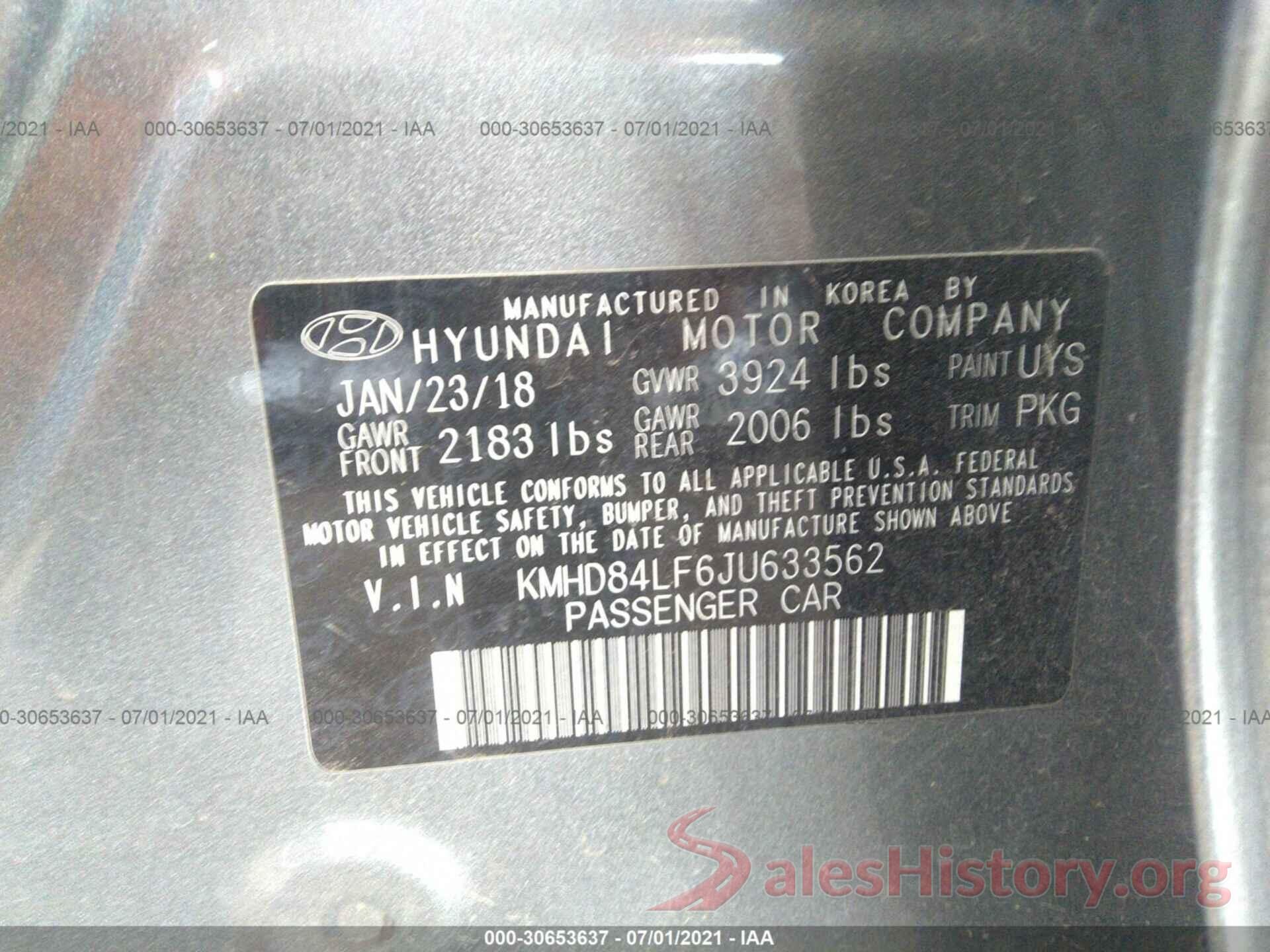 KMHD84LF6JU633562 2018 HYUNDAI ELANTRA