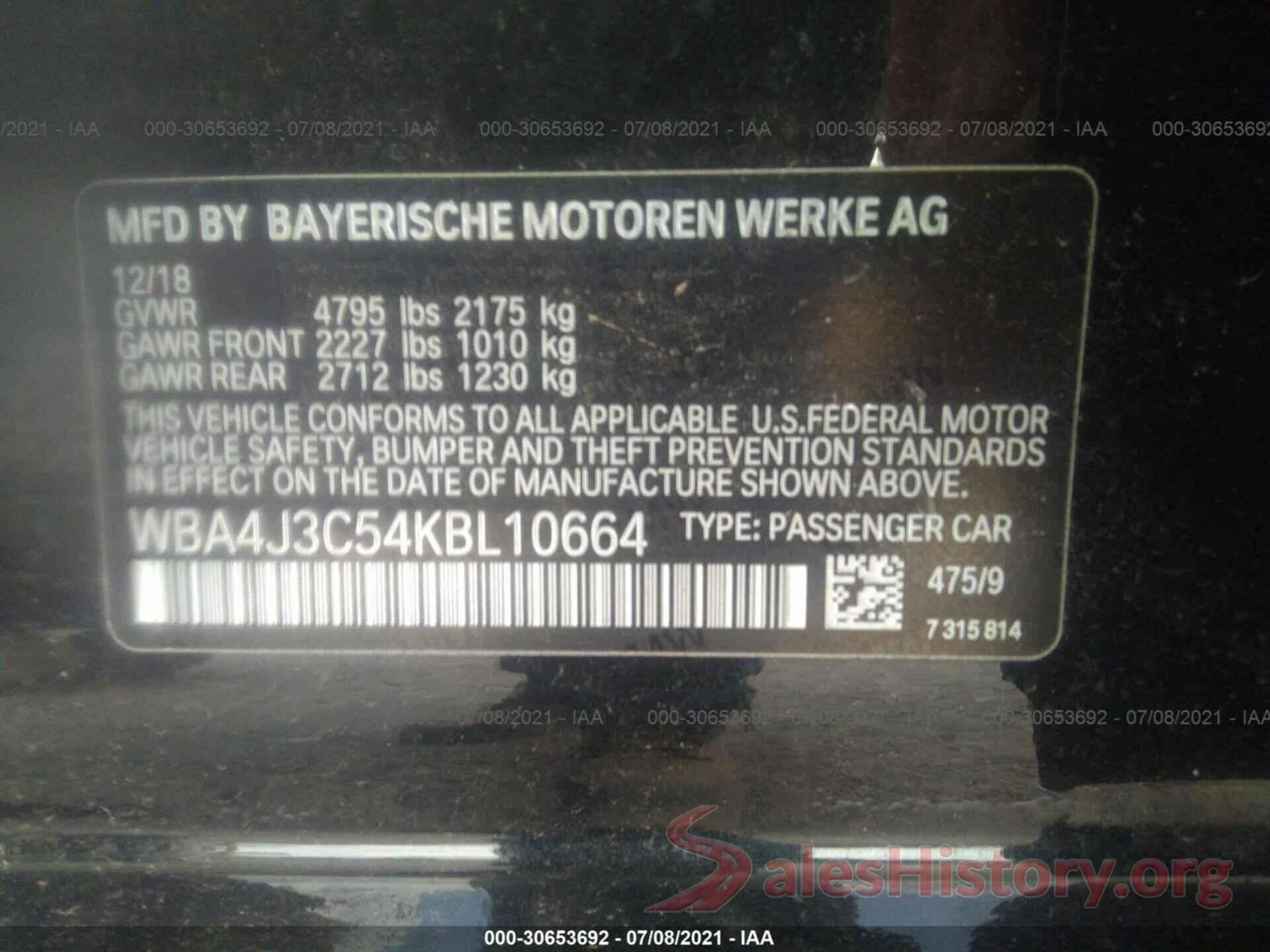 WBA4J3C54KBL10664 2019 BMW 4 SERIES