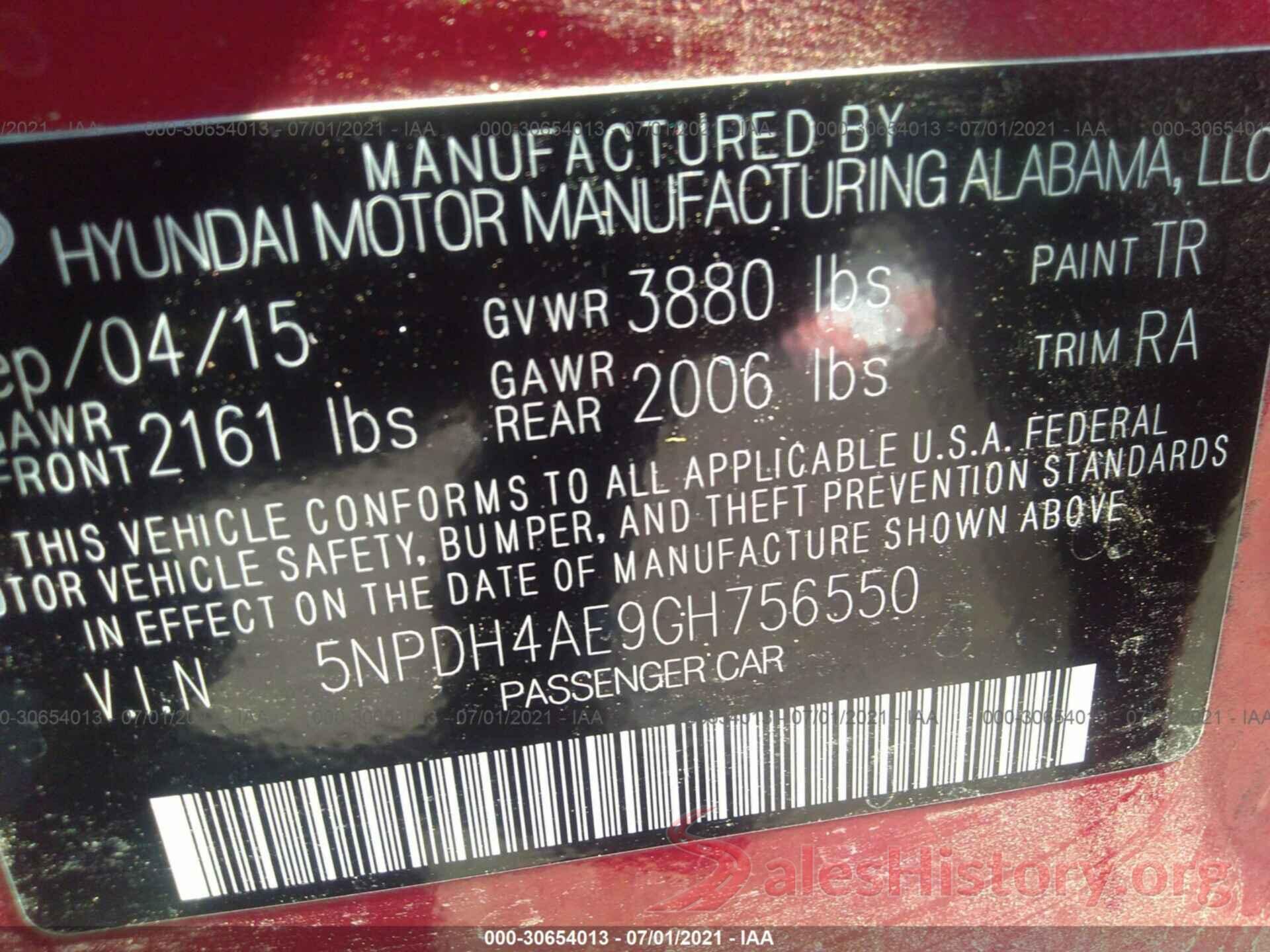 5NPDH4AE9GH756550 2016 HYUNDAI ELANTRA