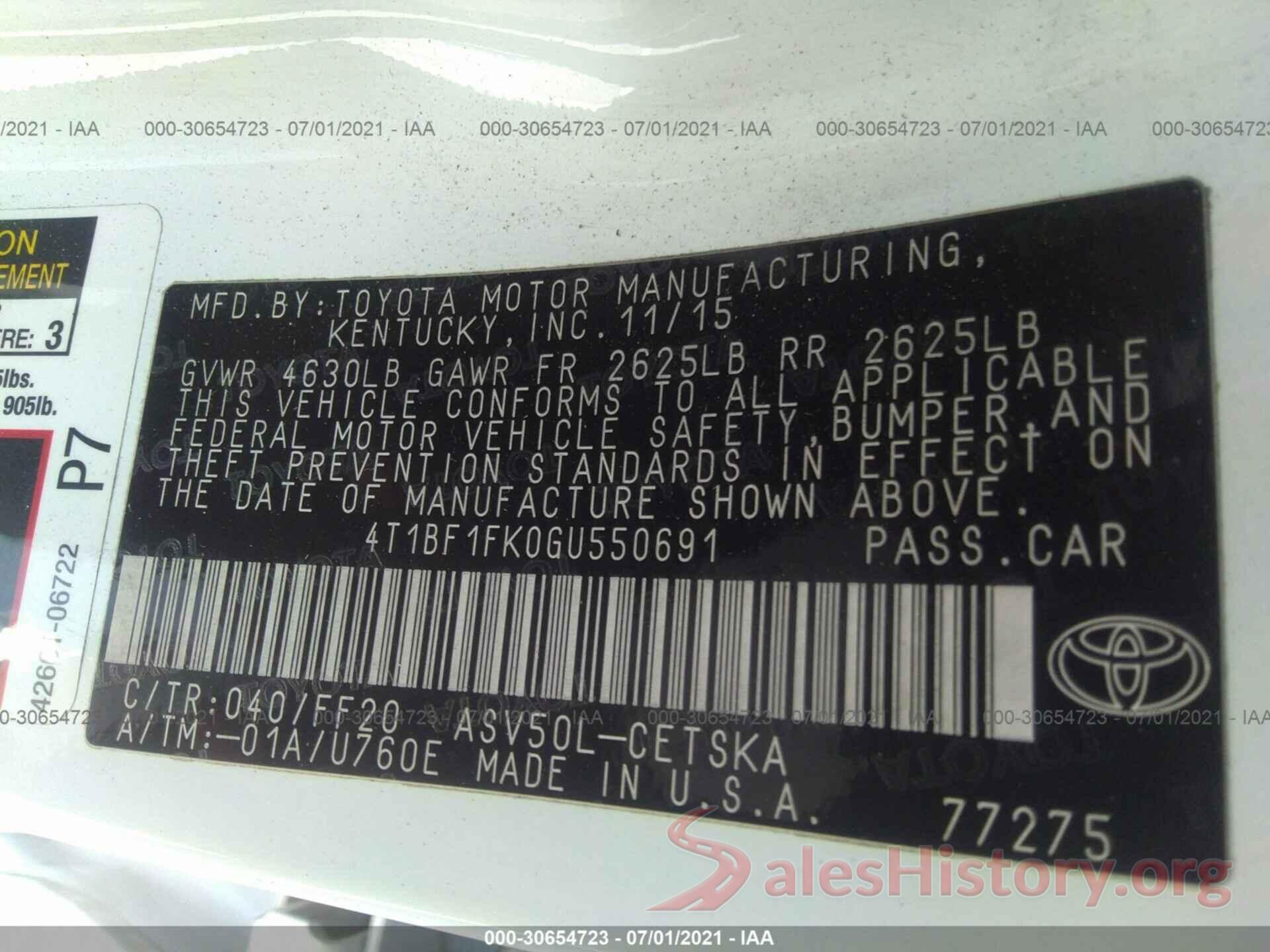 4T1BF1FK0GU550691 2016 TOYOTA CAMRY