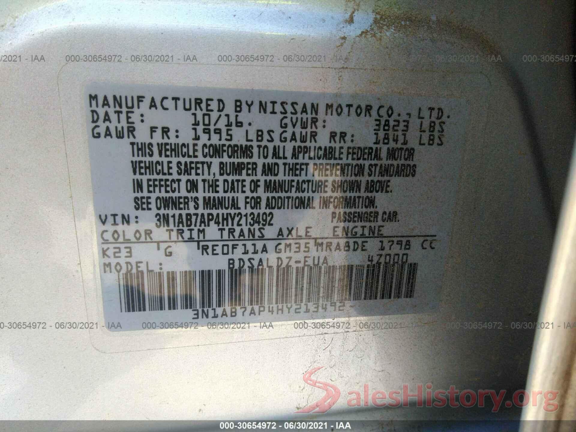 3N1AB7AP4HY213492 2017 NISSAN SENTRA