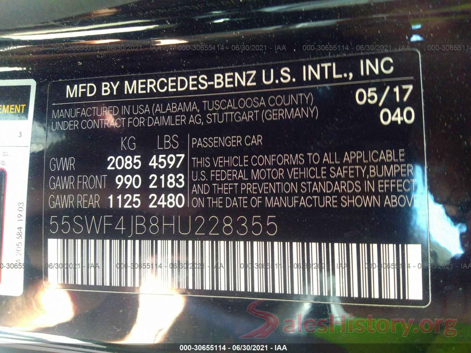 55SWF4JB8HU228355 2017 MERCEDES-BENZ C-CLASS