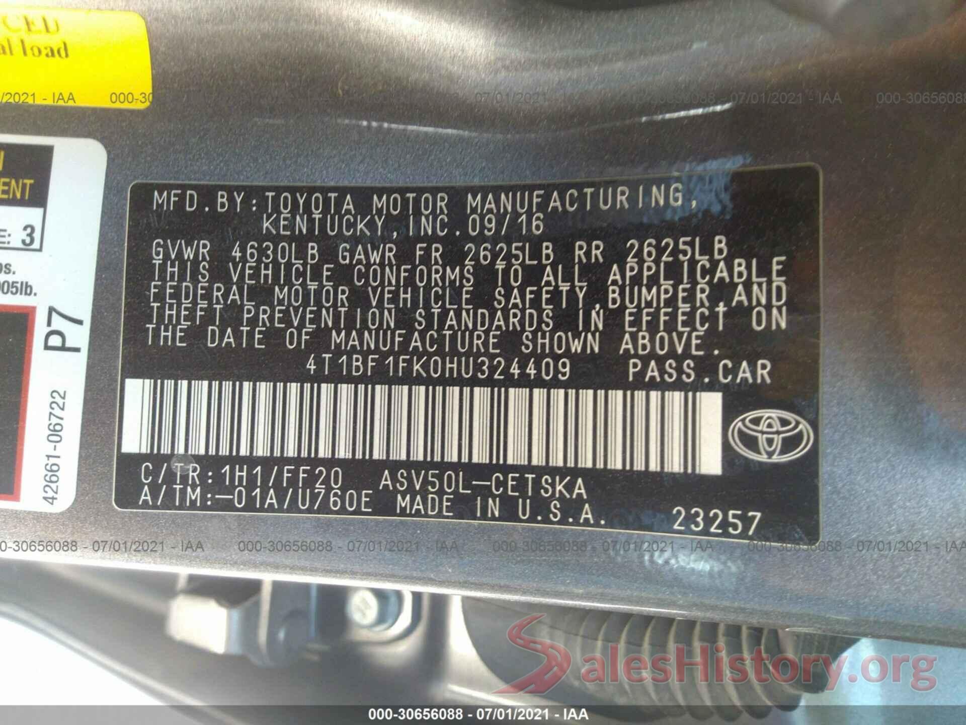 4T1BF1FK0HU324409 2017 TOYOTA CAMRY