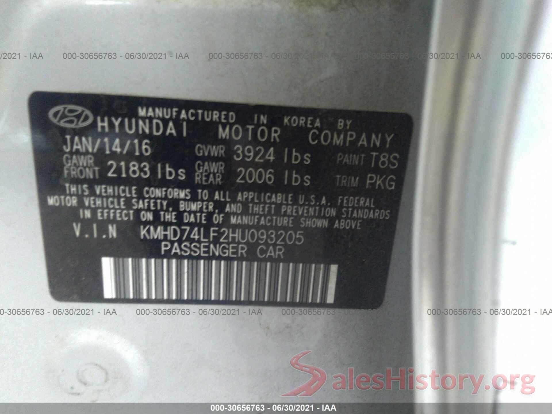 KMHD74LF2HU093205 2017 HYUNDAI ELANTRA