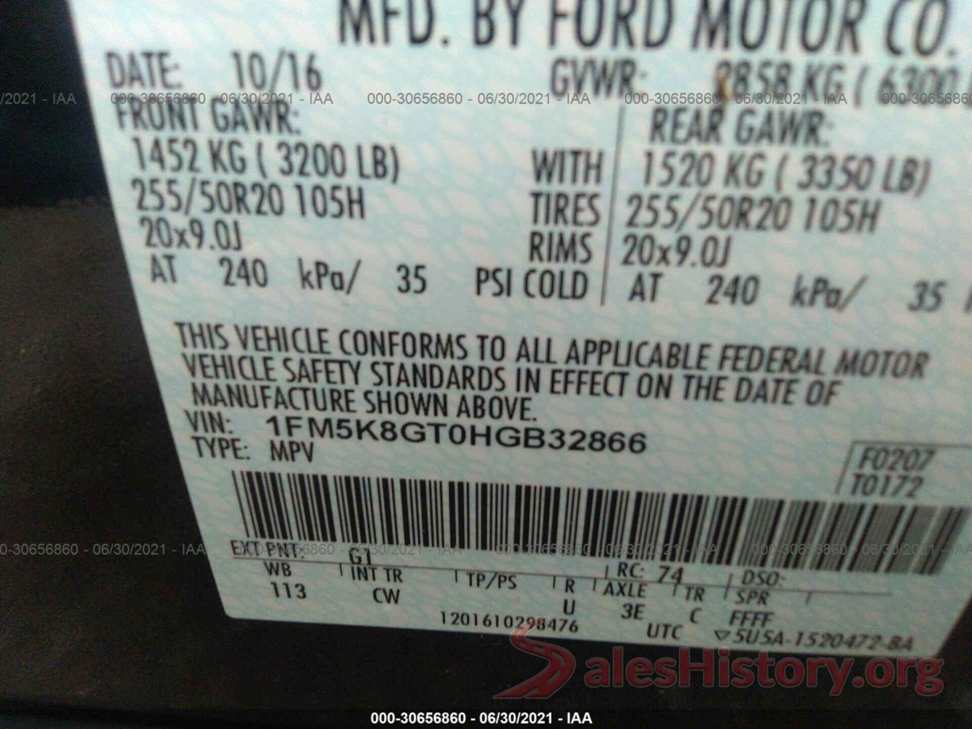 1FM5K8GT0HGB32866 2017 FORD EXPLORER