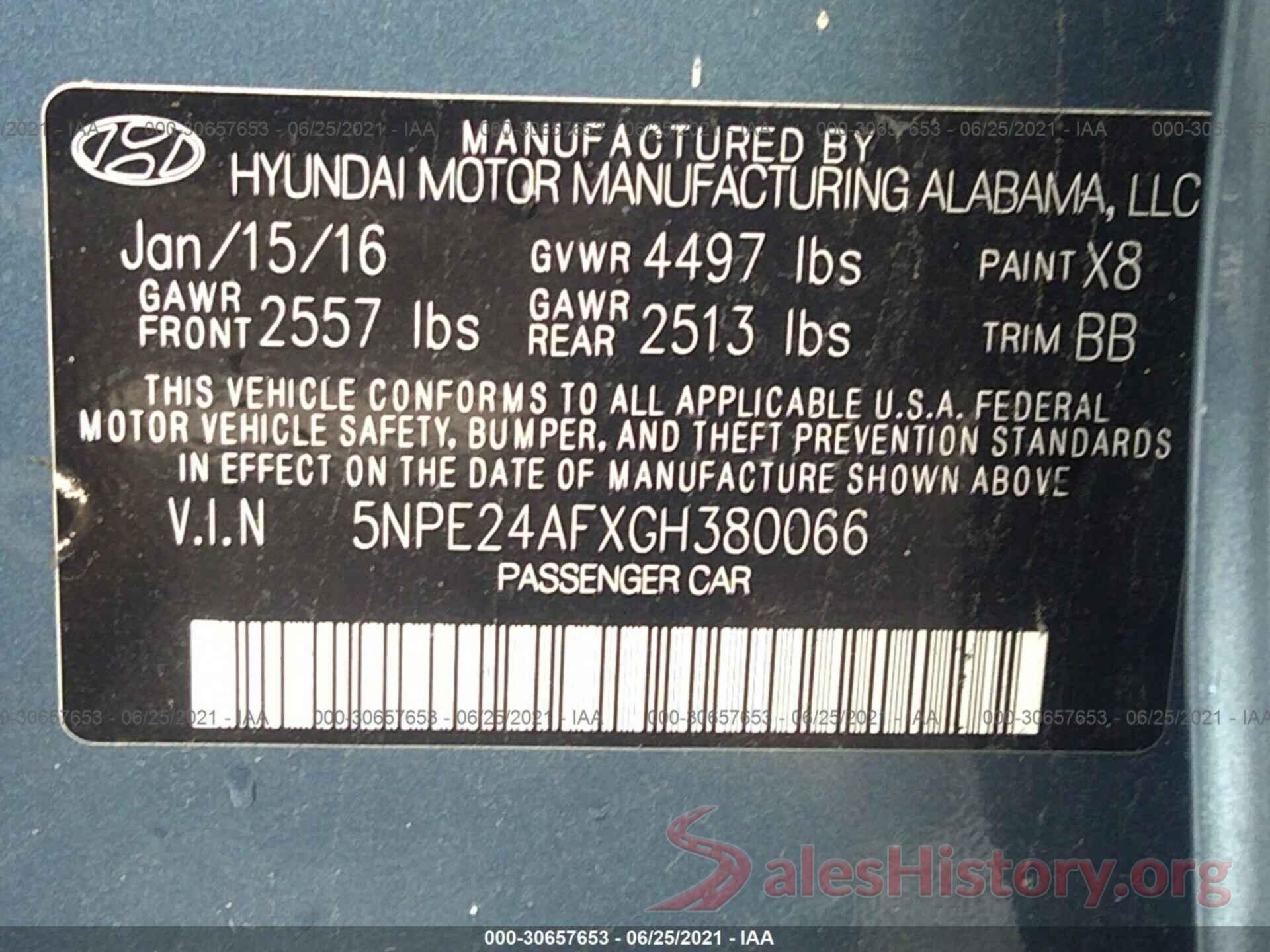 5NPE24AFXGH380066 2016 HYUNDAI SONATA