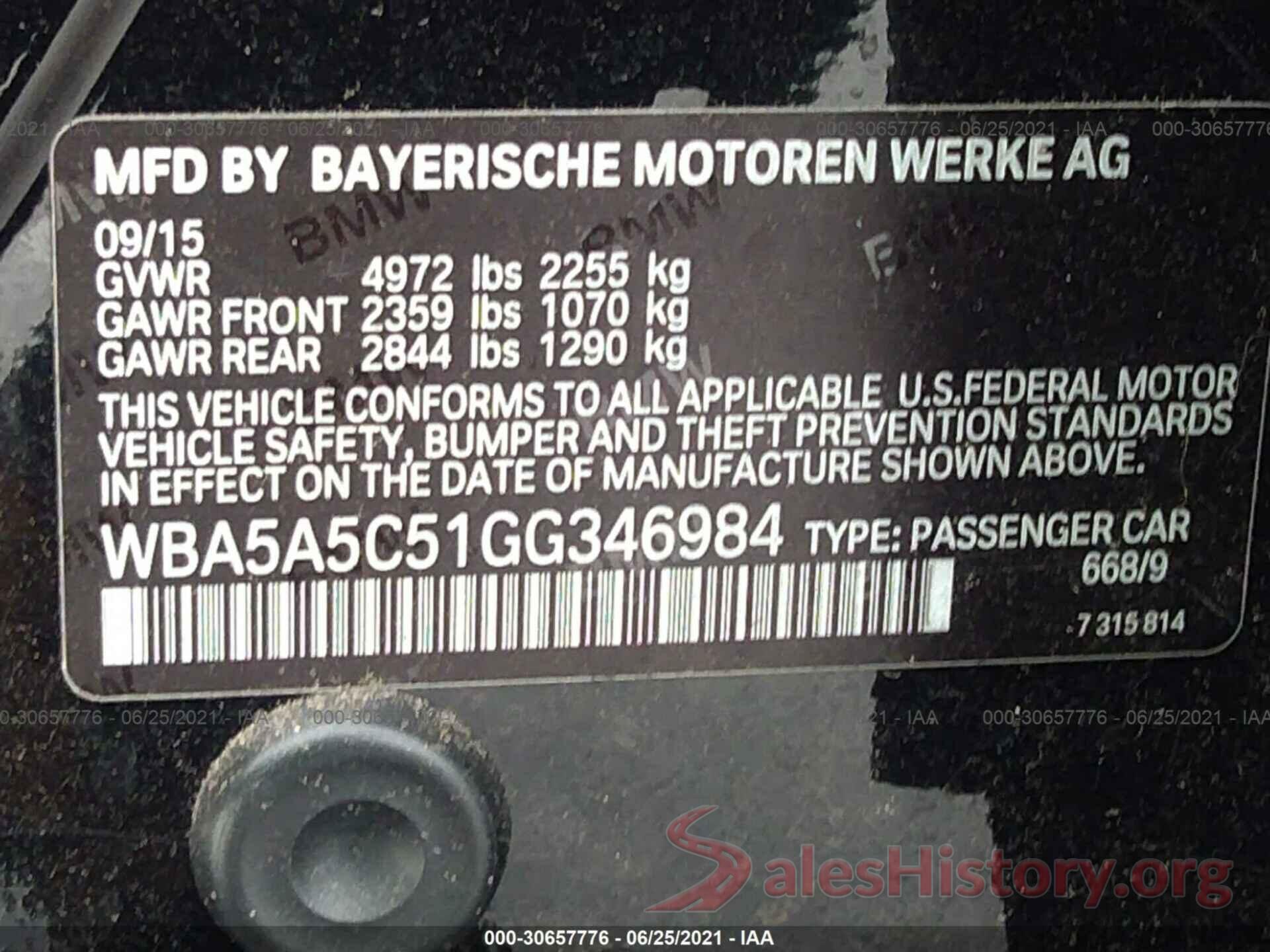 WBA5A5C51GG346984 2016 BMW 5 SERIES