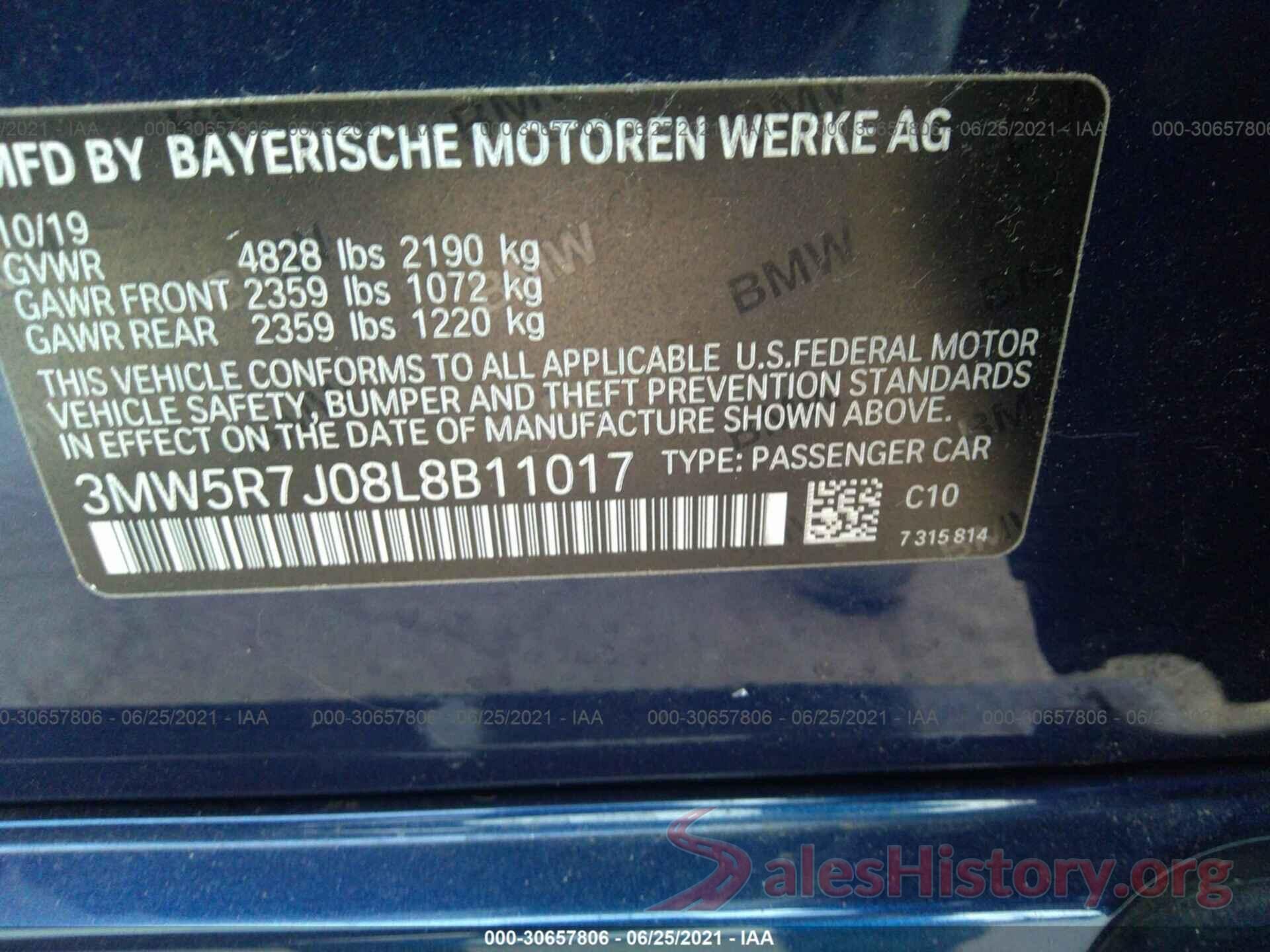 3MW5R7J08L8B11017 2020 BMW 3 SERIES