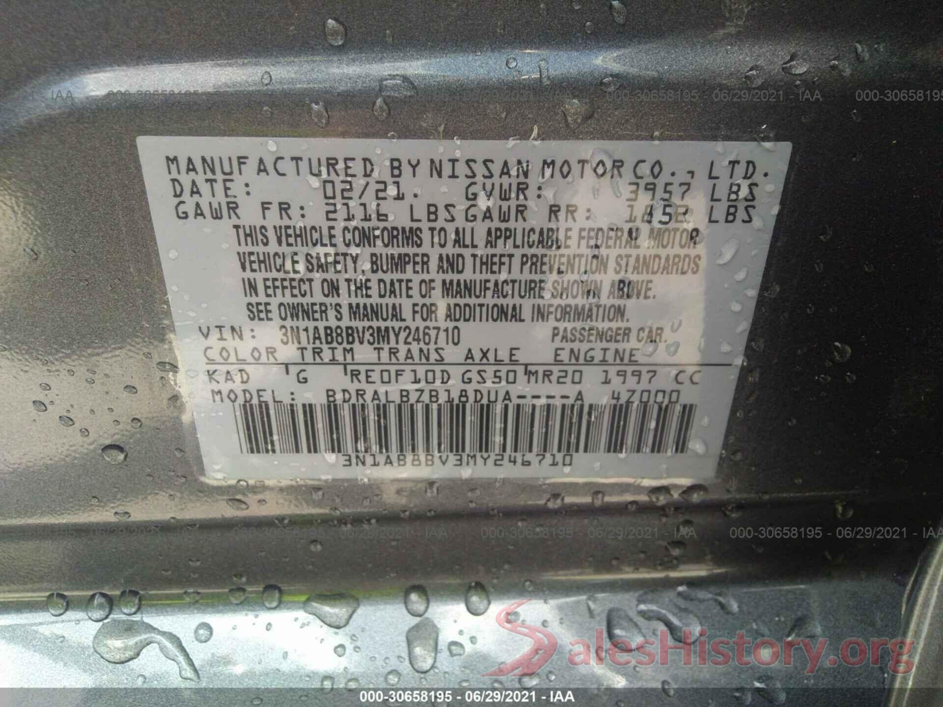 3N1AB8BV3MY246710 2021 NISSAN SENTRA