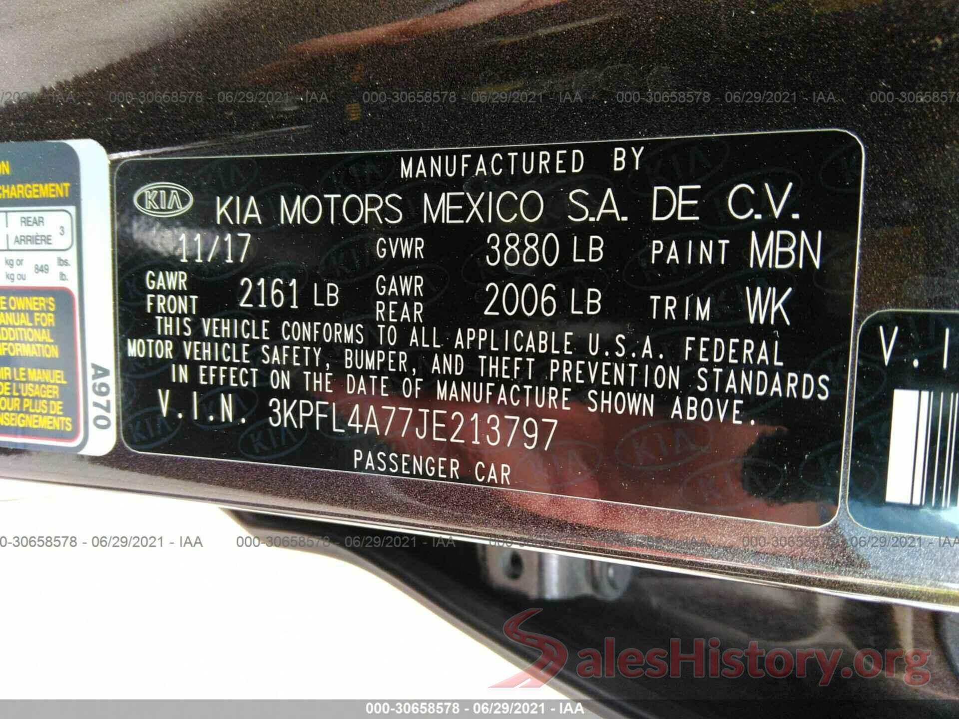 3KPFL4A77JE213797 2018 KIA FORTE